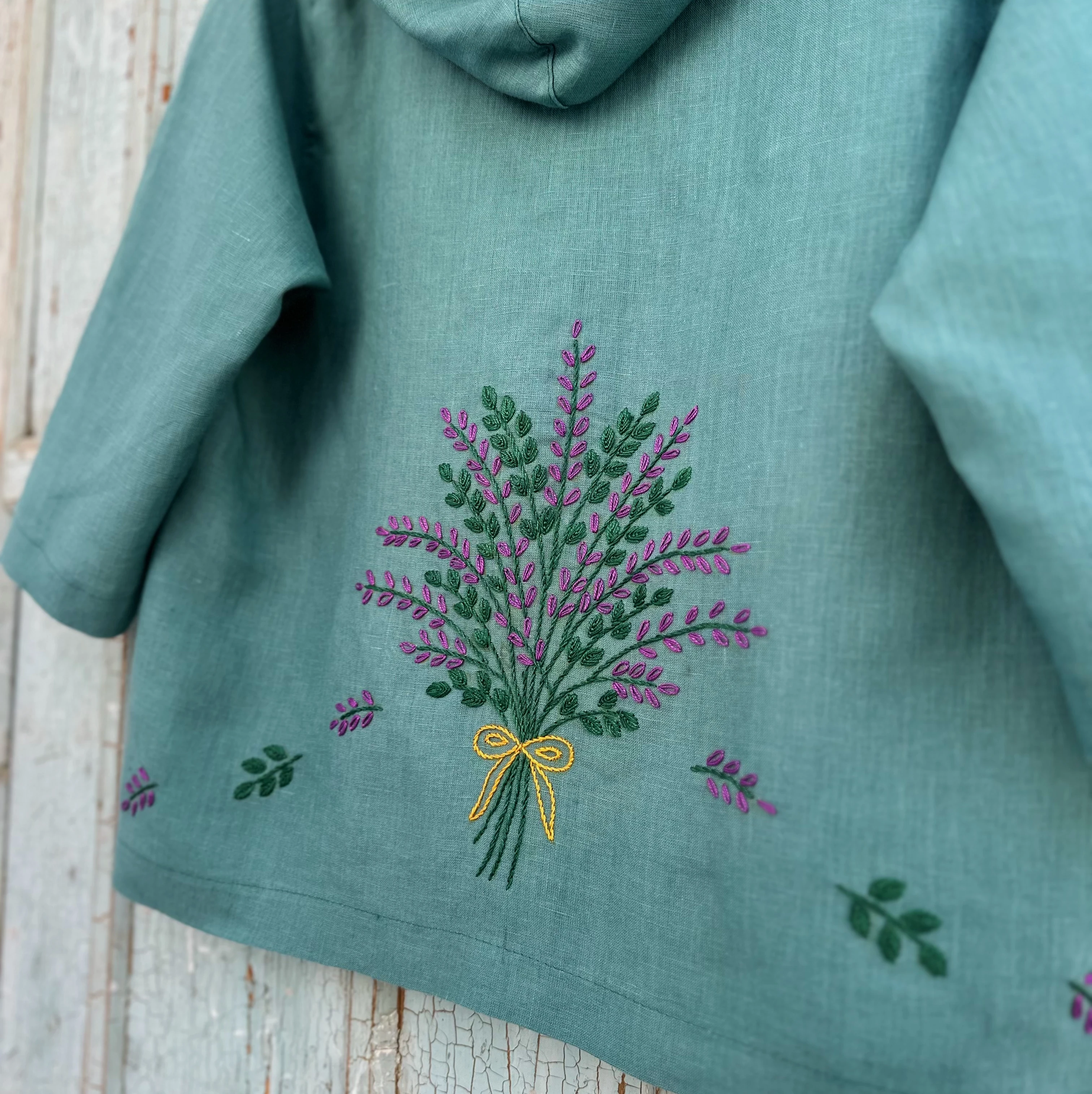 Lavantalar El Nakışlı İpek Keten Ceket (Standart Beden)