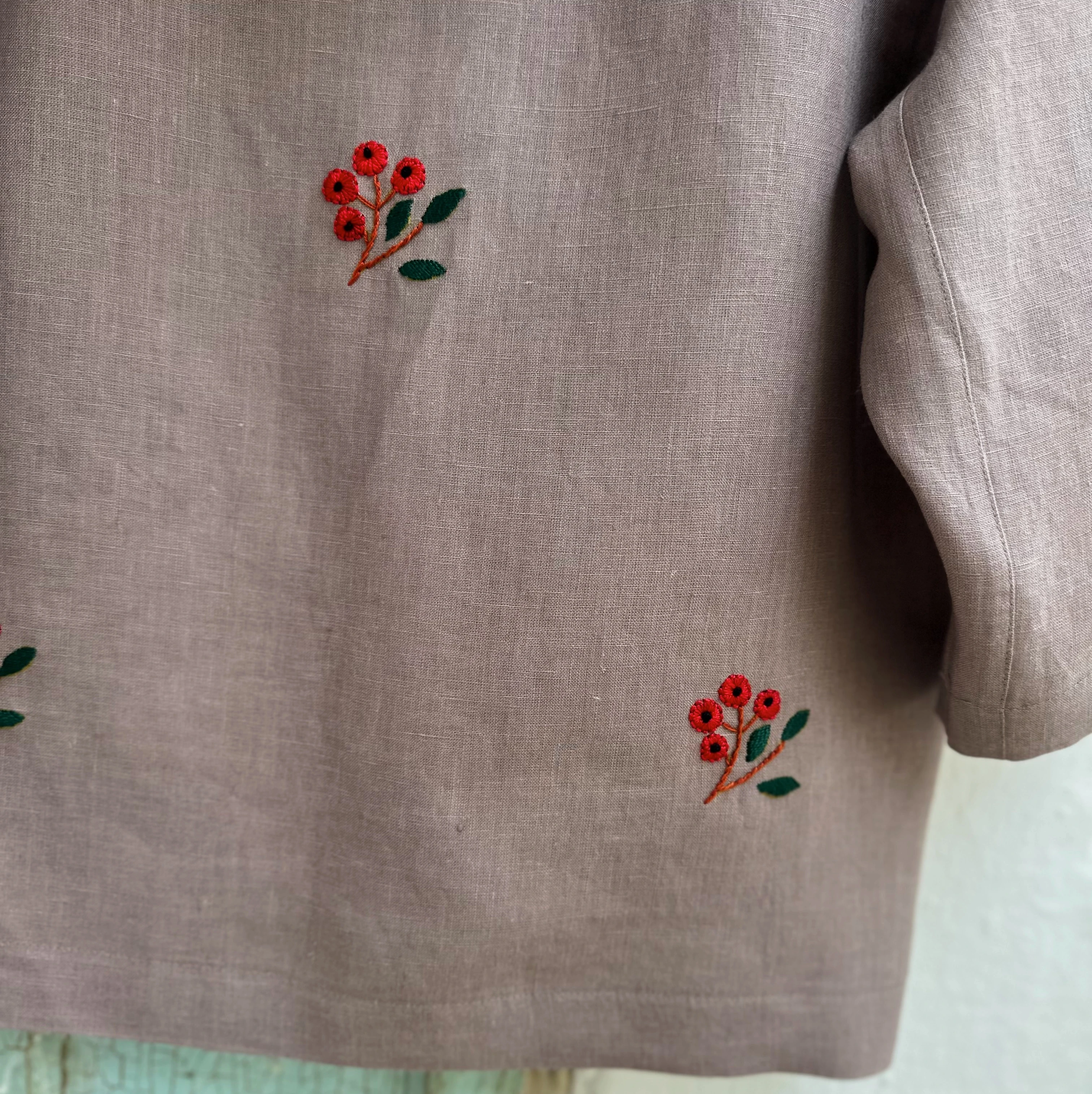 Kokina El Nakışlı İpek Keten Ceket (Standart Beden)