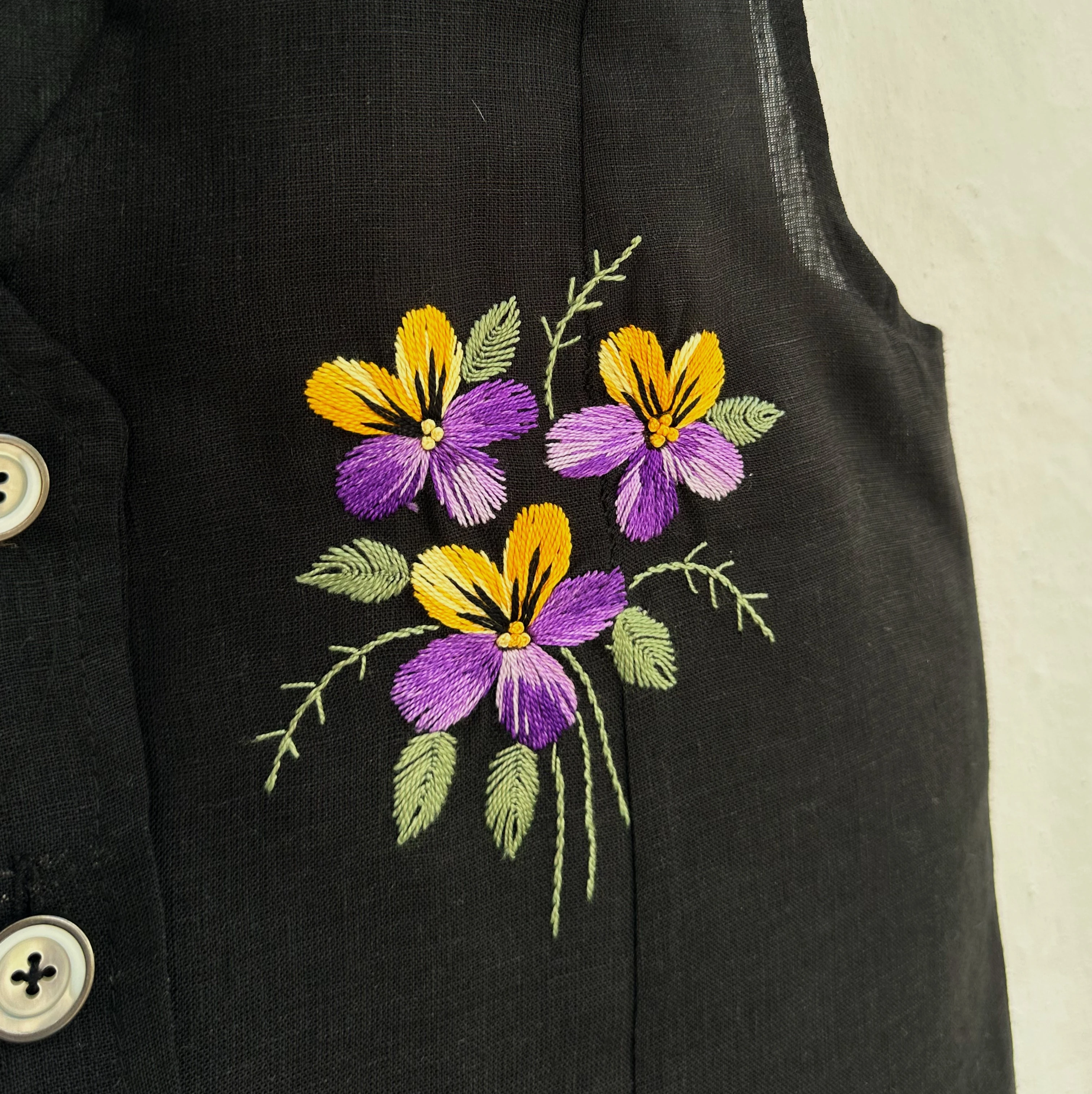 Menekşe El Nakışlı İpek Keten Yelek (38 Beden)