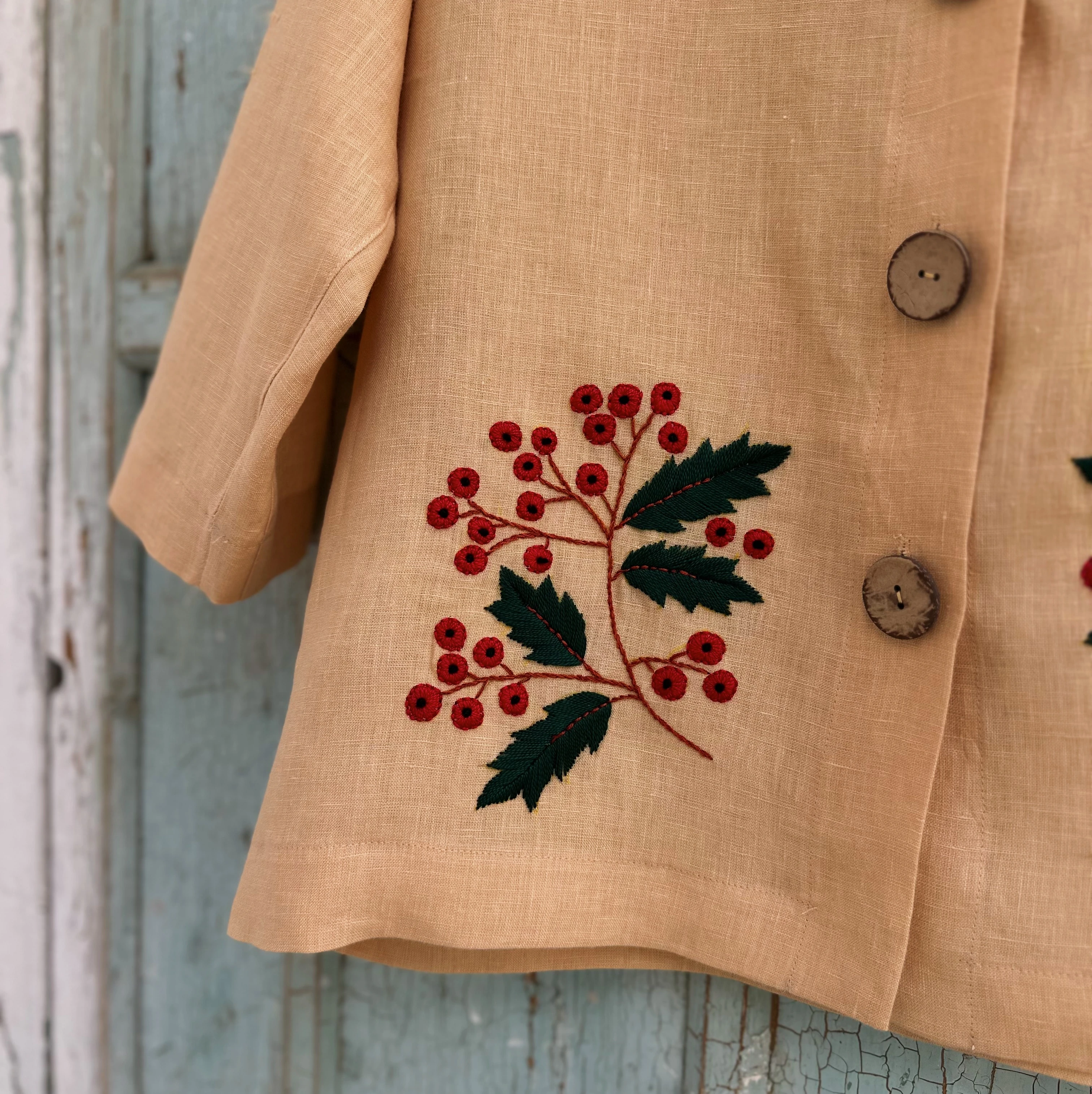 Kokina El Nakışlı İpek Keten Ceket (Standart Beden)