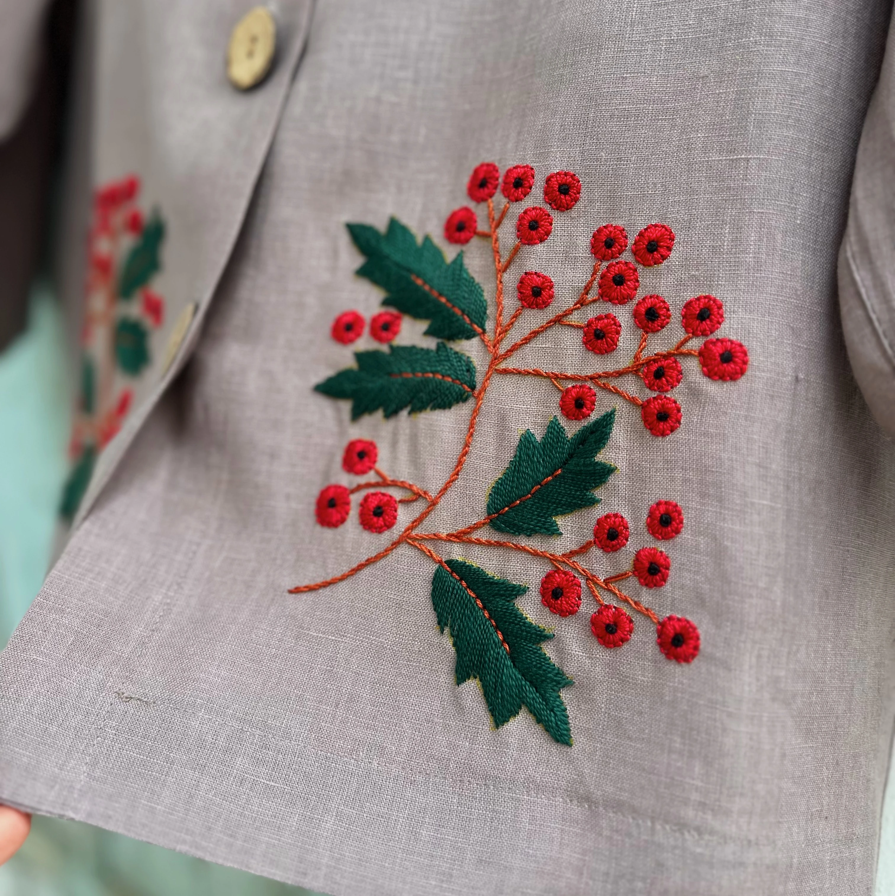 Kokina El Nakışlı İpek Keten Ceket (Standart Beden)