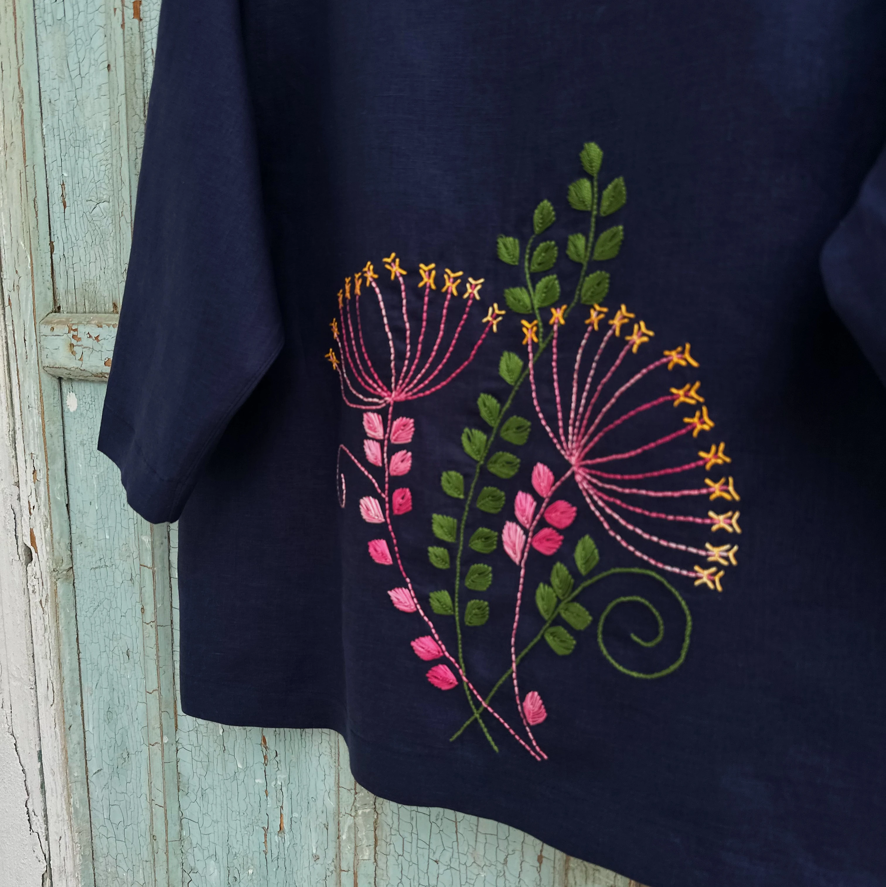 Baldıran Otu İşlemeli İpek Keten Ceket (Standart Beden)