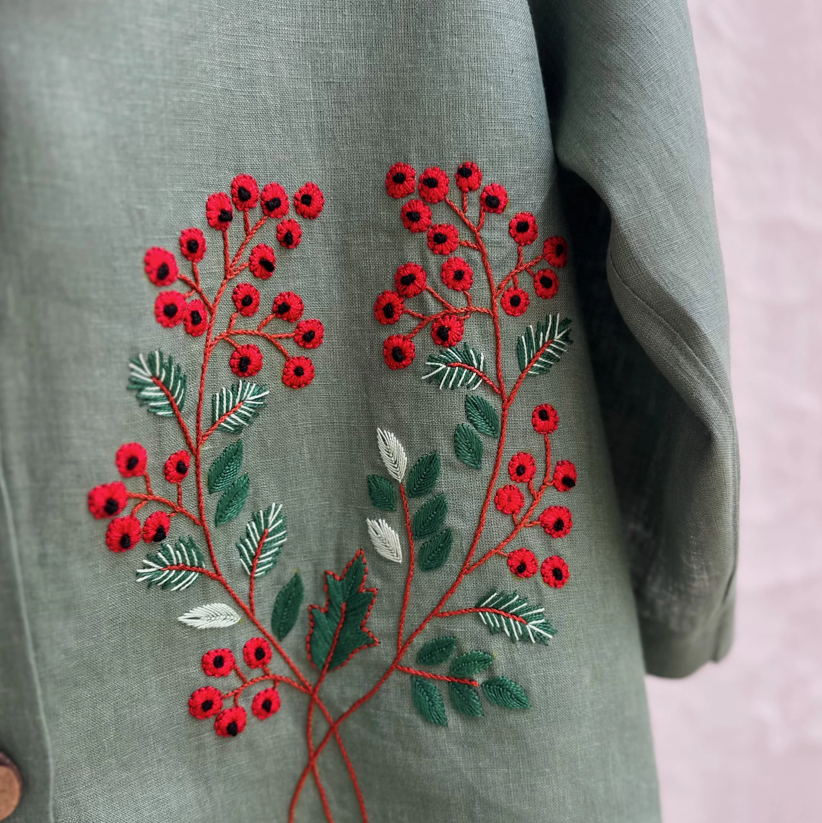 Kokina El Nakışlı İpek Keten Ceket  (Standart Beden)