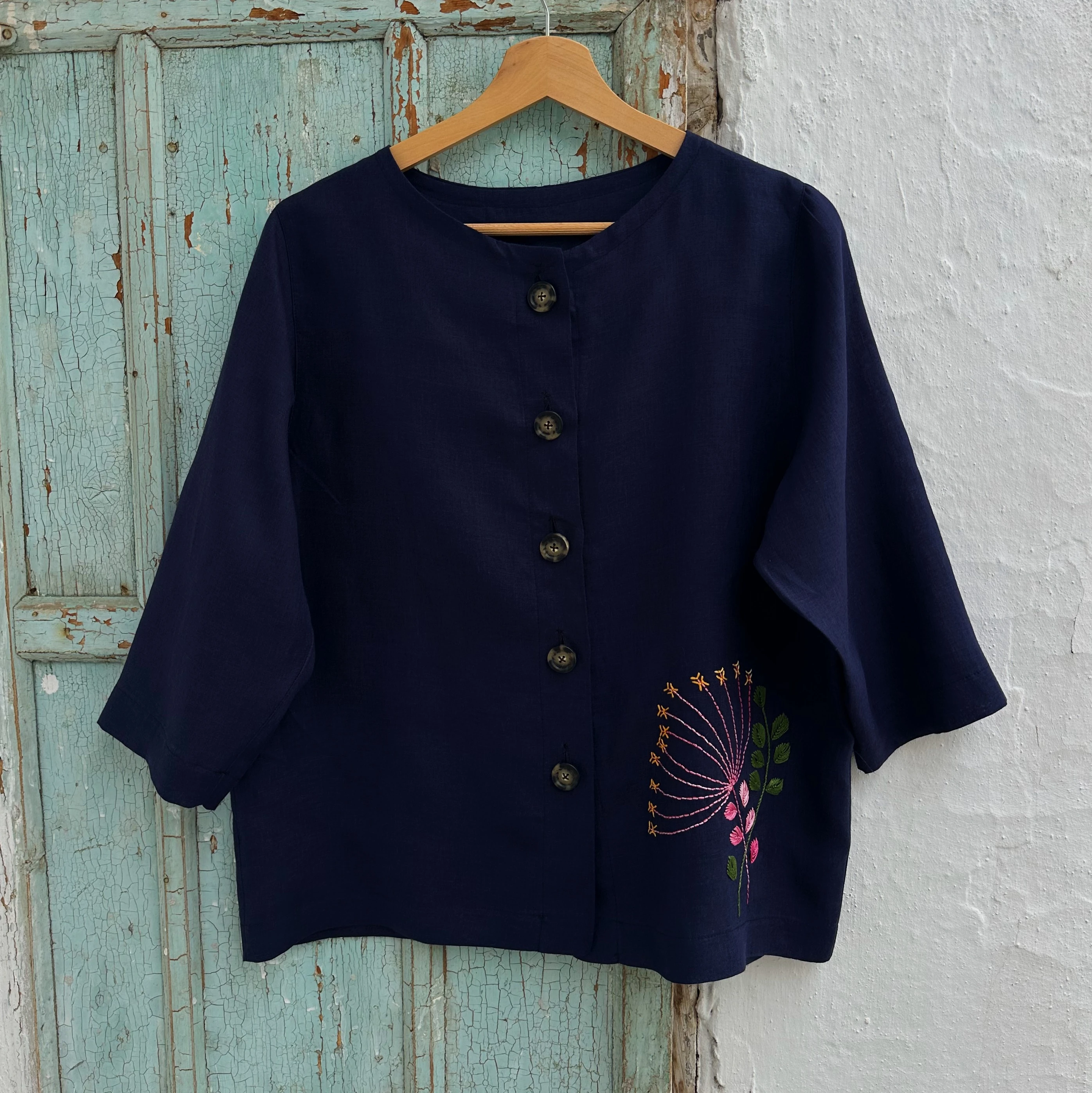 Baldıran Otu İşlemeli İpek Keten Ceket (Standart Beden)