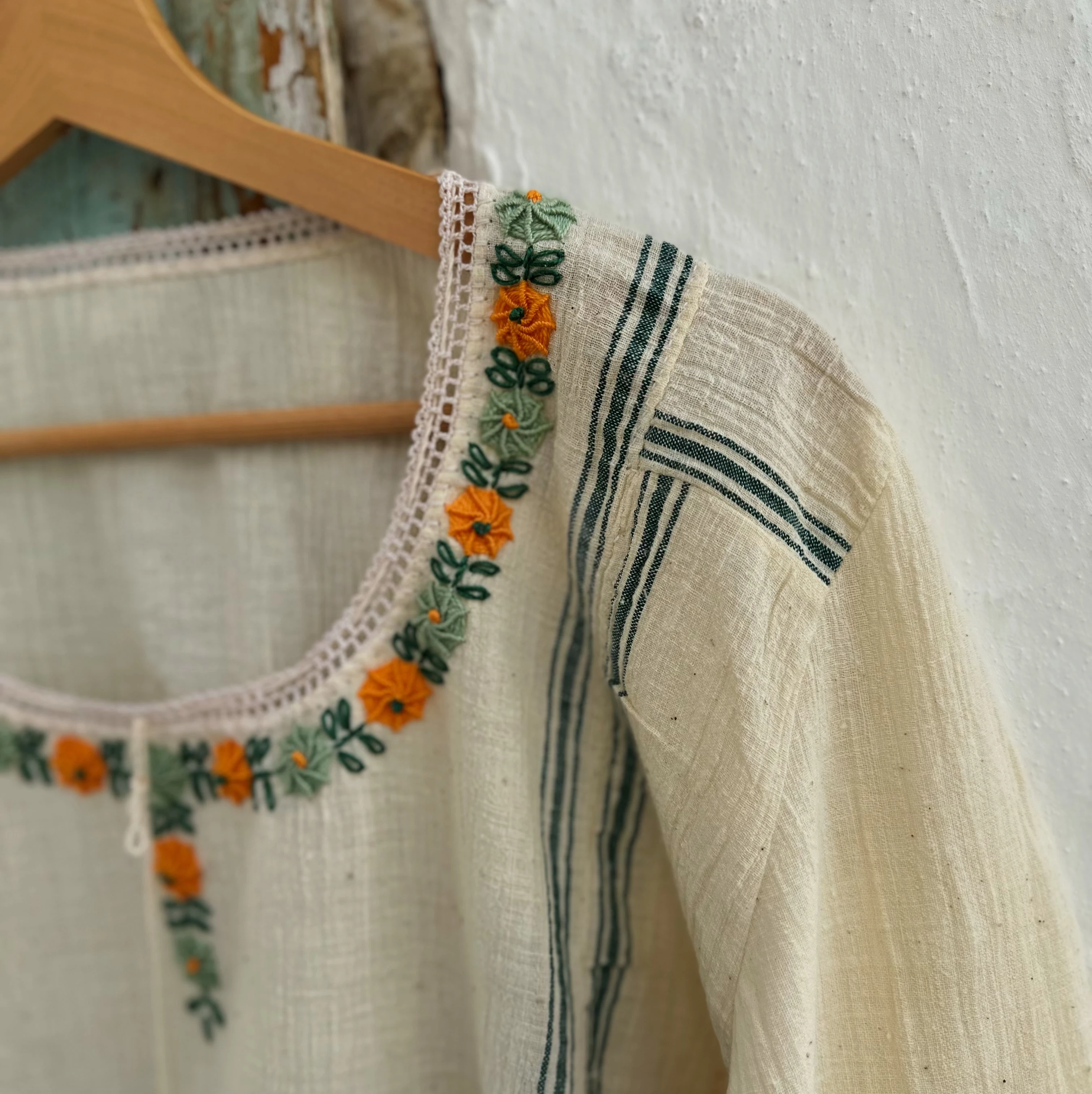 Turuncu Yeşil Çiçekli Göynek (50-52 Beden)