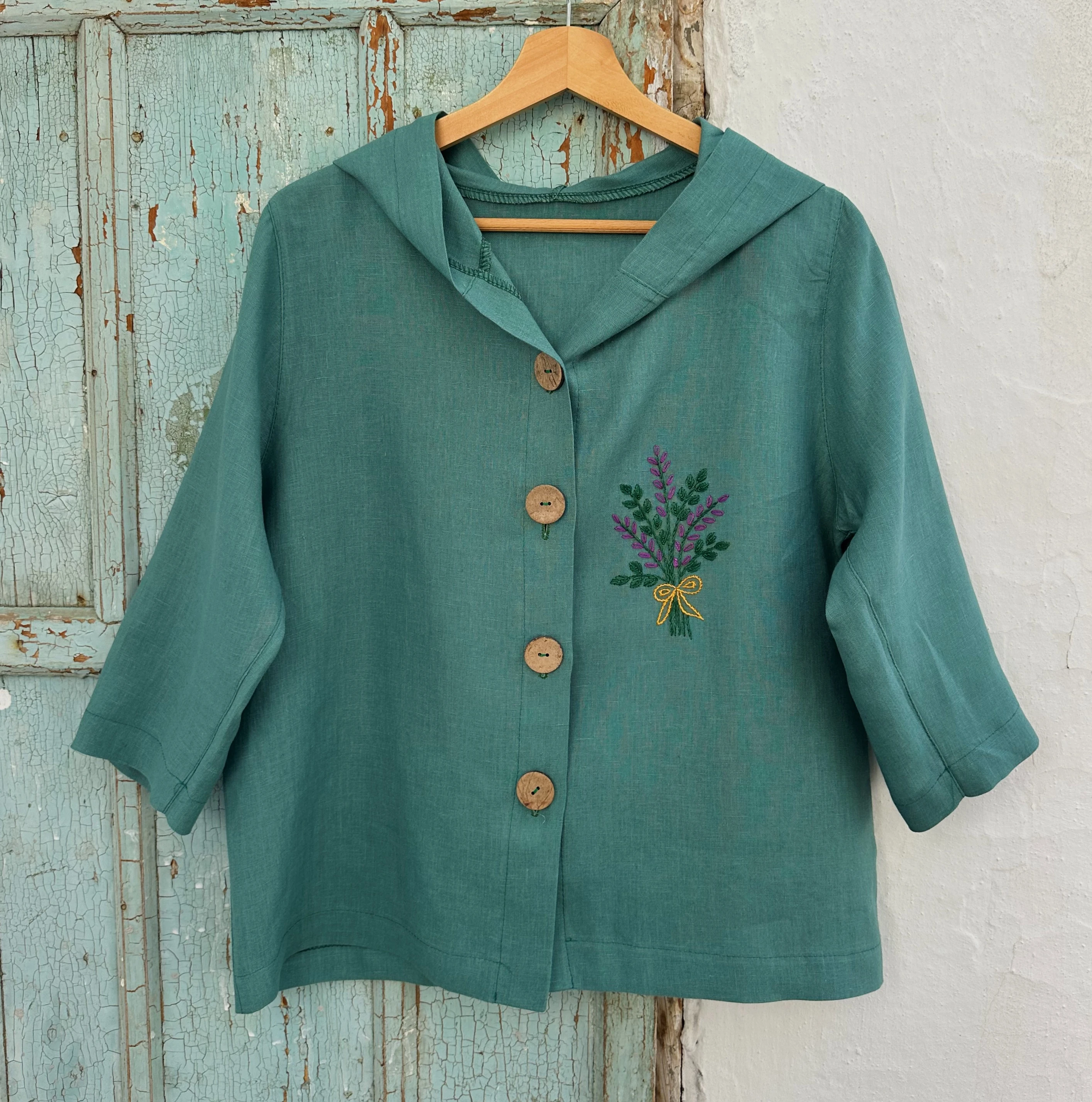 Lavantalar El Nakışlı İpek Keten Ceket (Standart Beden)