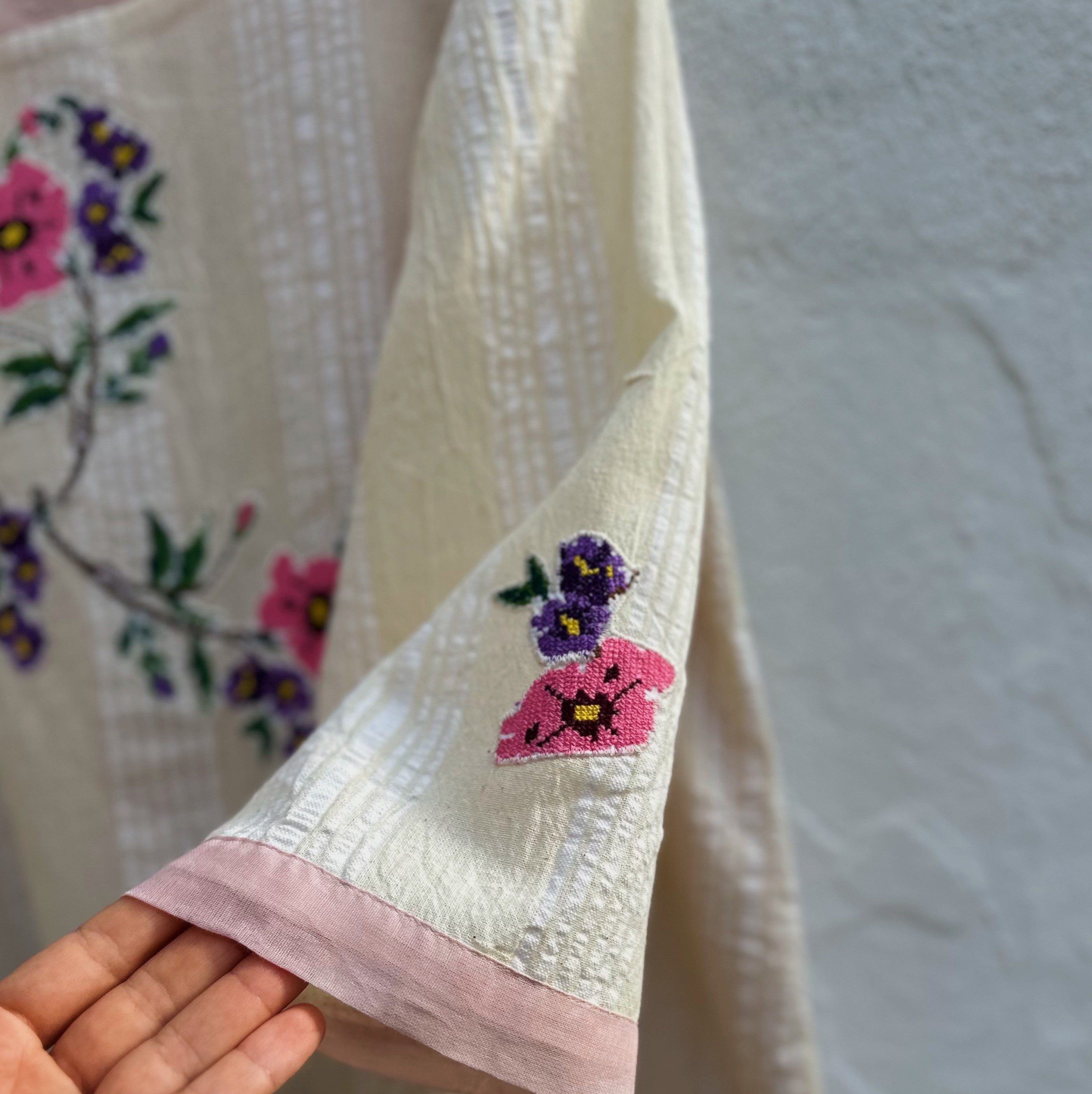 Pembe Mor Çiçekler Elbise (38-40 Beden)