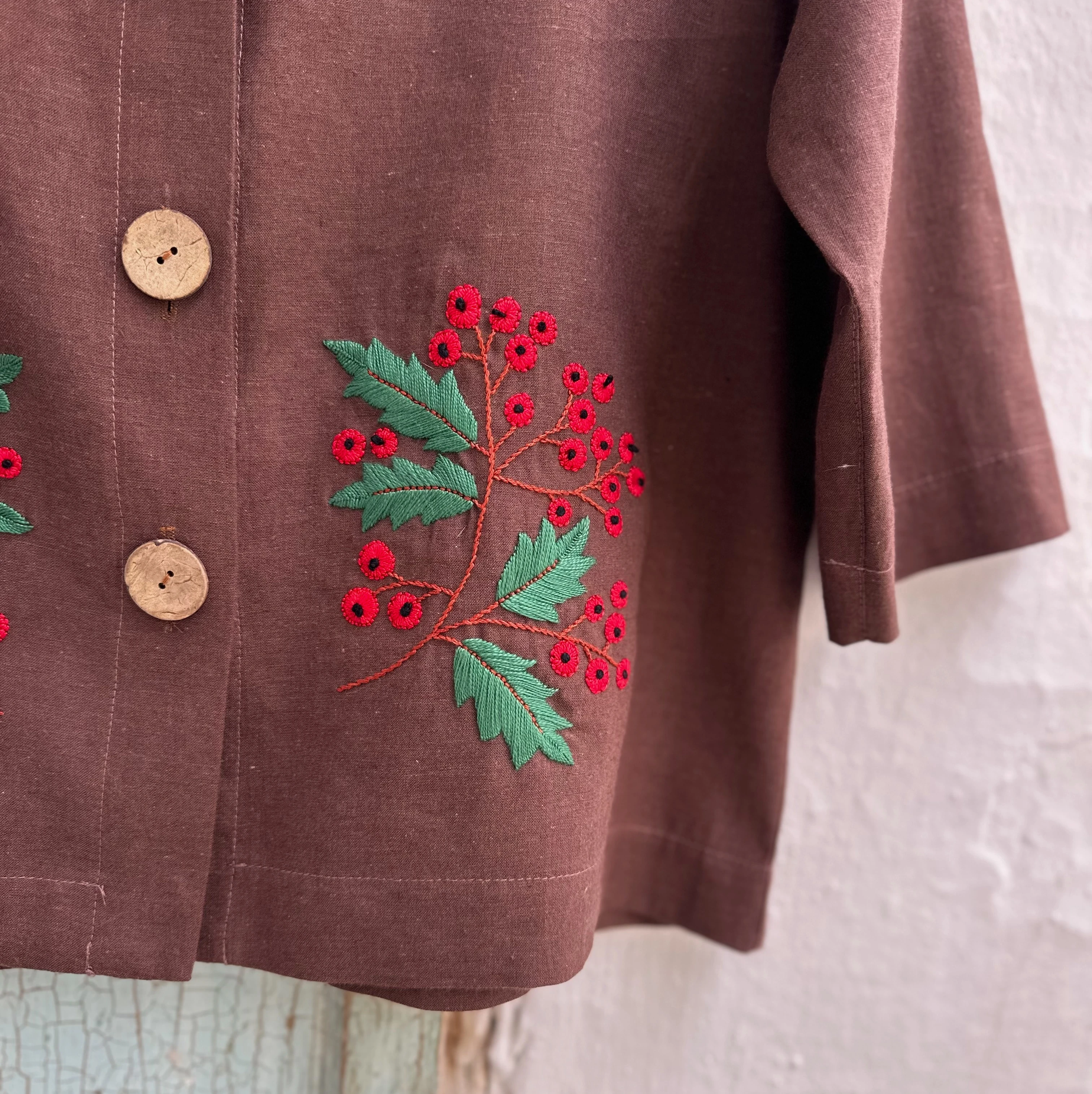 Kokina El Nakışlı İpek Keten Ceket (Standart Beden)