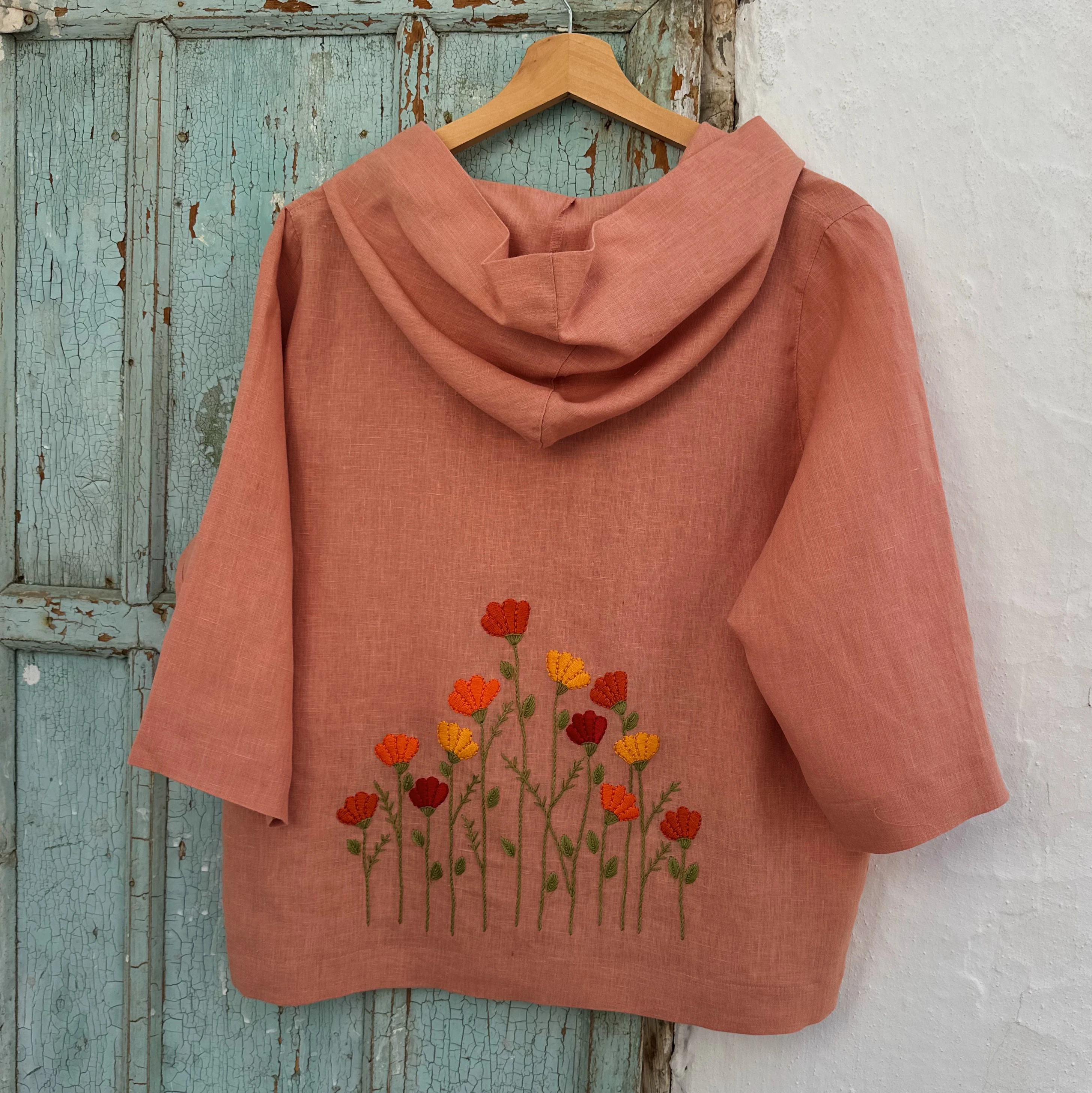 Bahar Çiçekleri El Nakışlı İpek Keten Ceket (Standart Beden)
