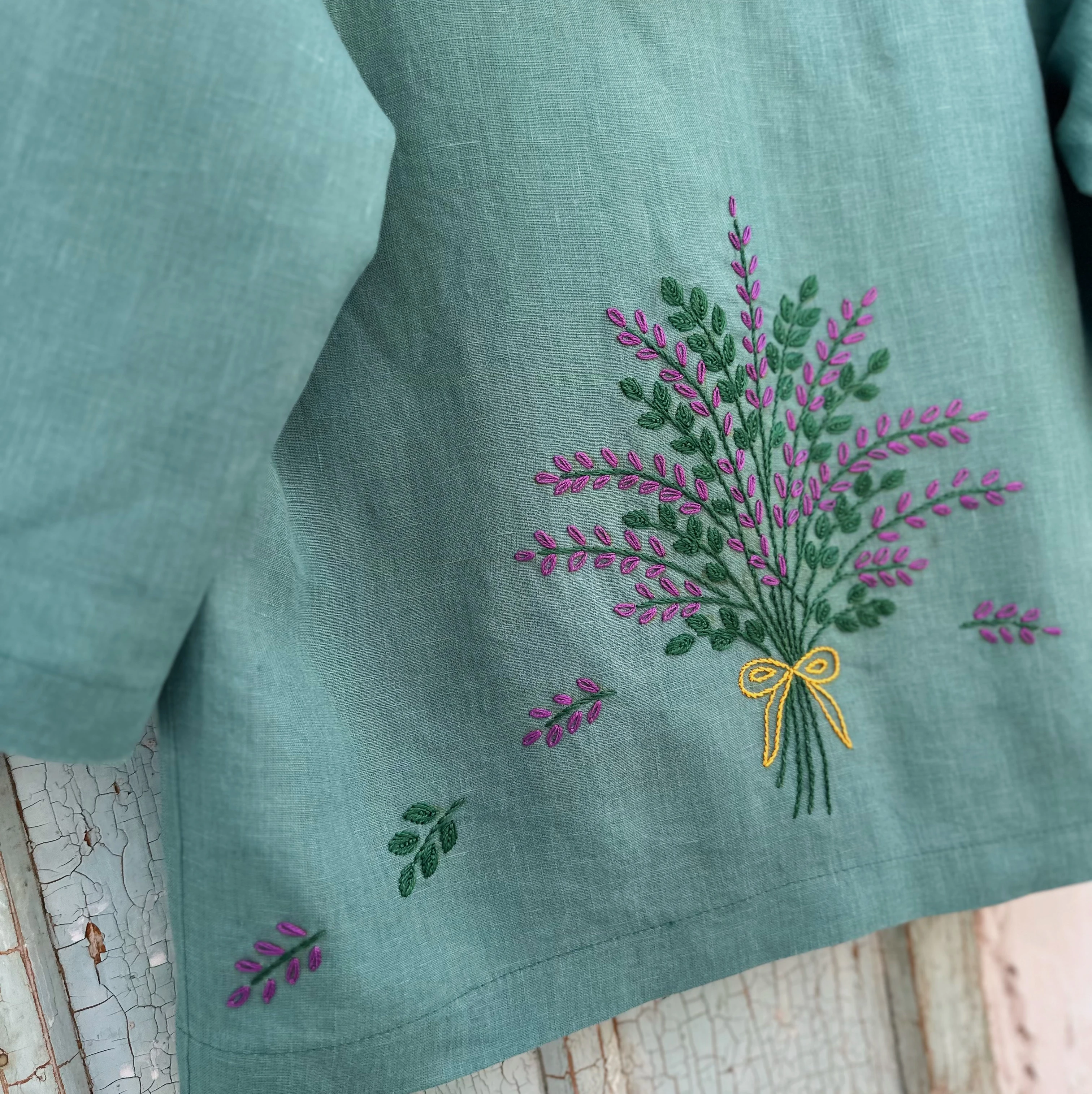 Lavantalar El Nakışlı İpek Keten Ceket (Standart Beden)