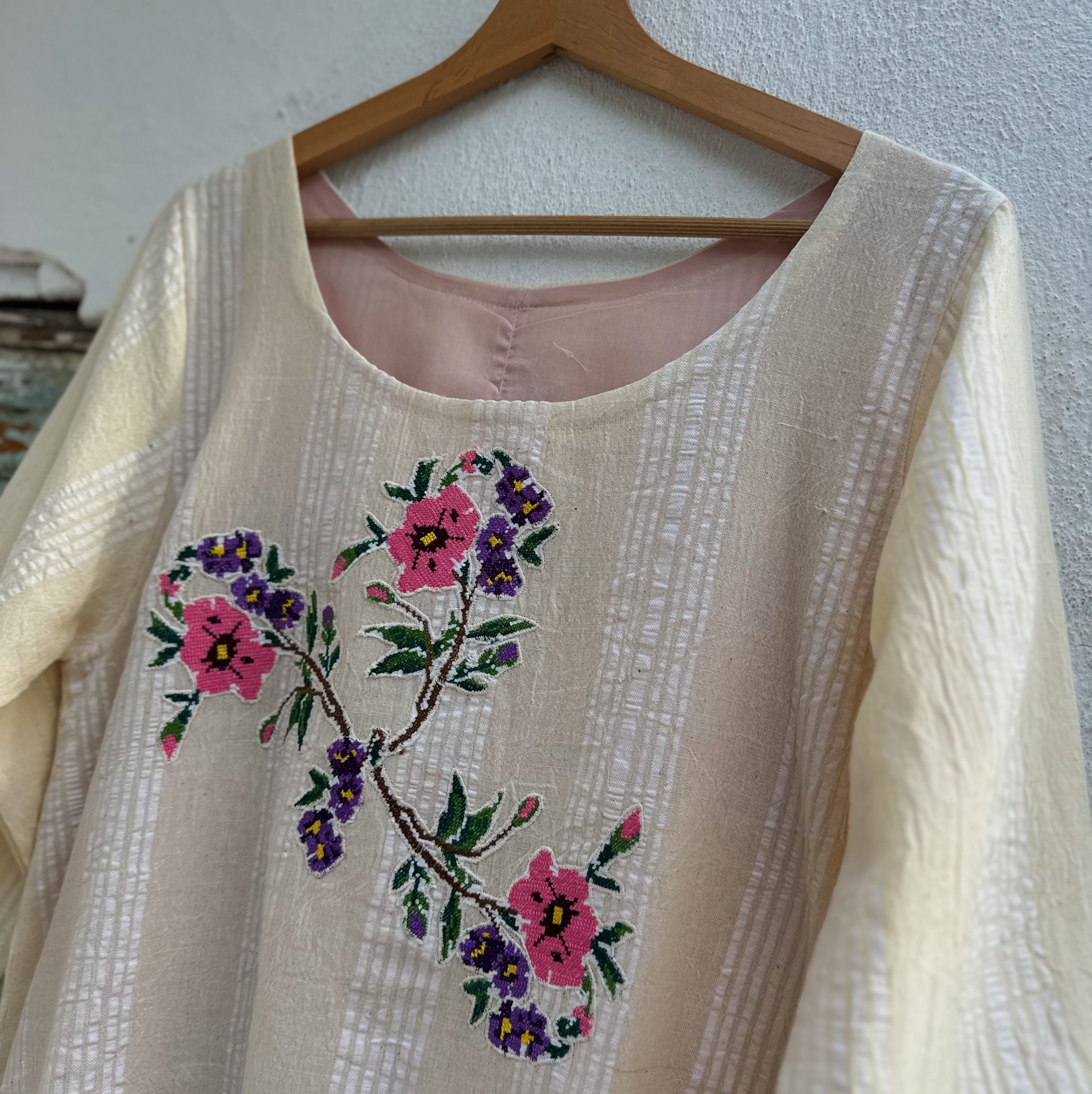 Pembe Mor Çiçekler Elbise (38-40 Beden)