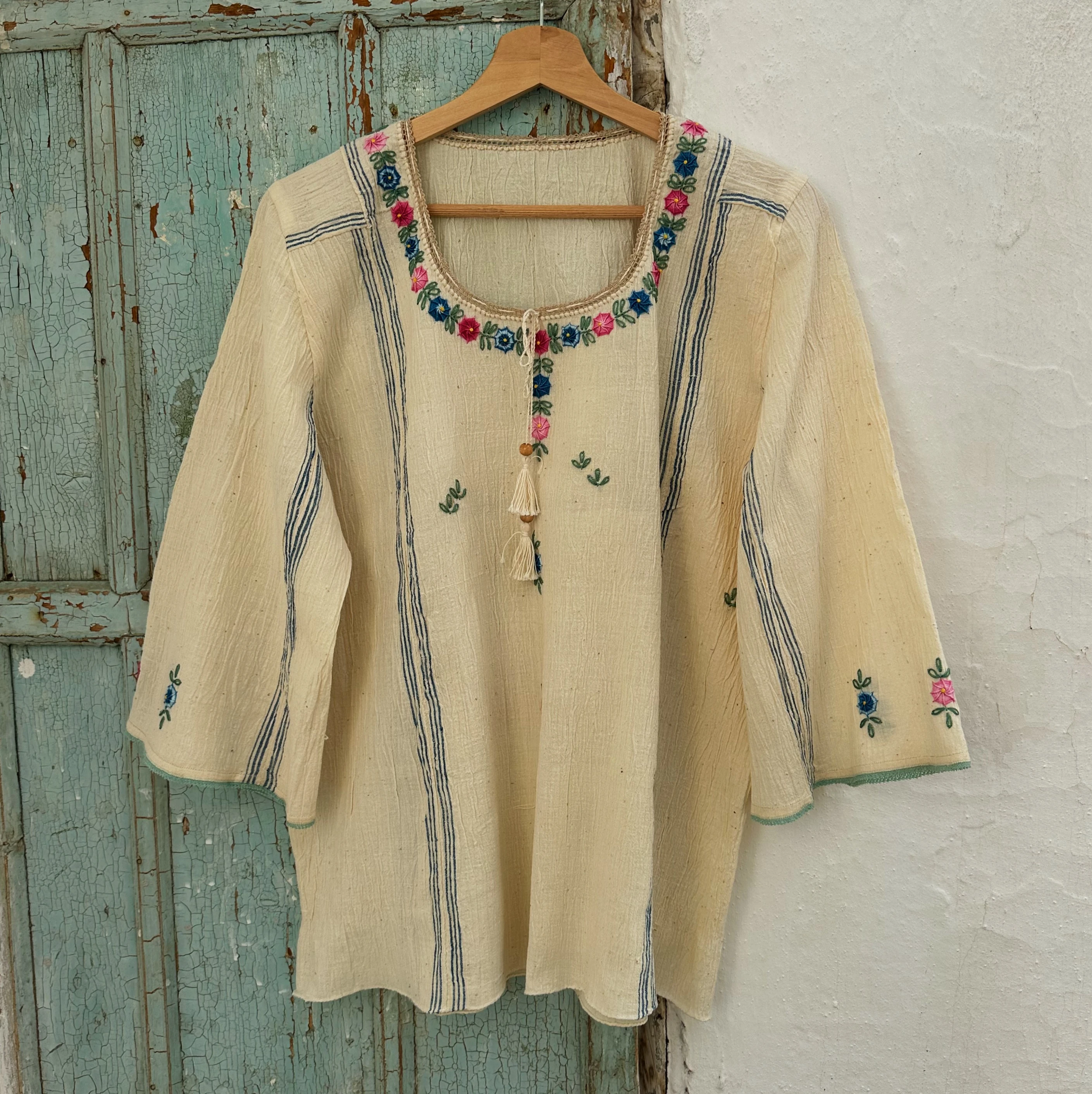 Pembe Mavi Çiçekli Göynek (42 Beden)