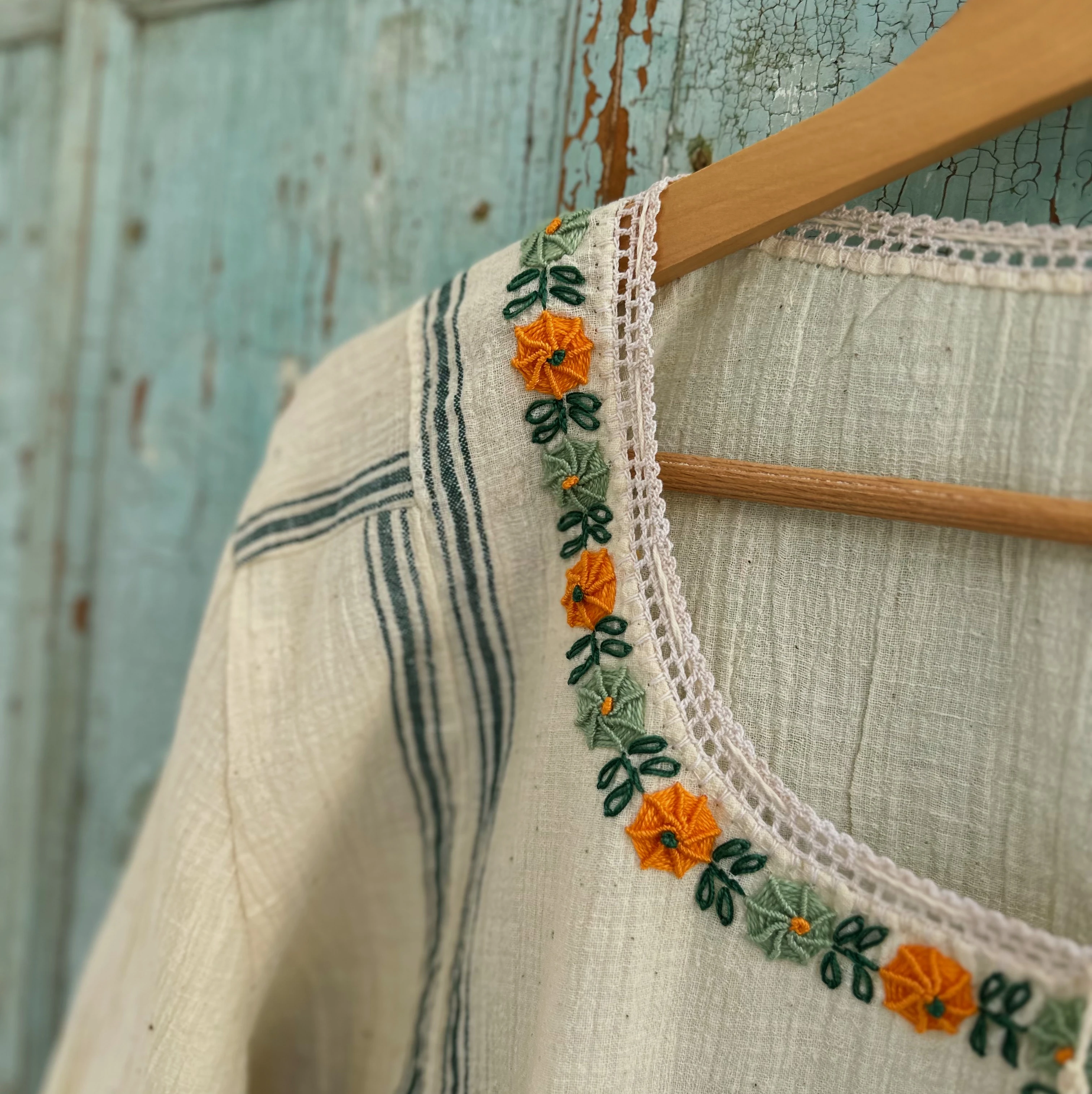 Turuncu Yeşil Çiçekli Göynek (50-52 Beden)