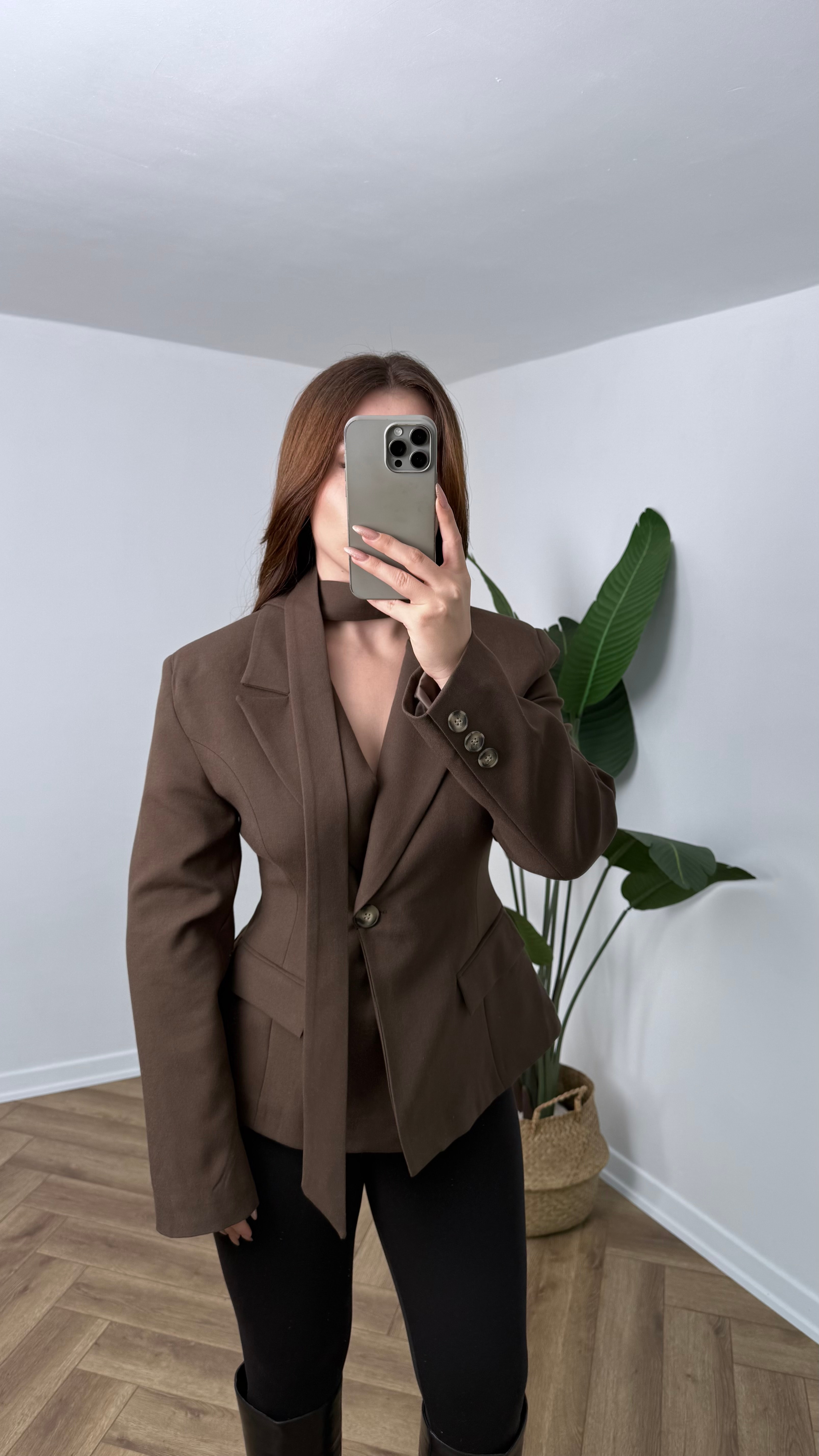 Yeni Sezon Premium Boyun Detaylı Blazer Ceket - Kahverengi