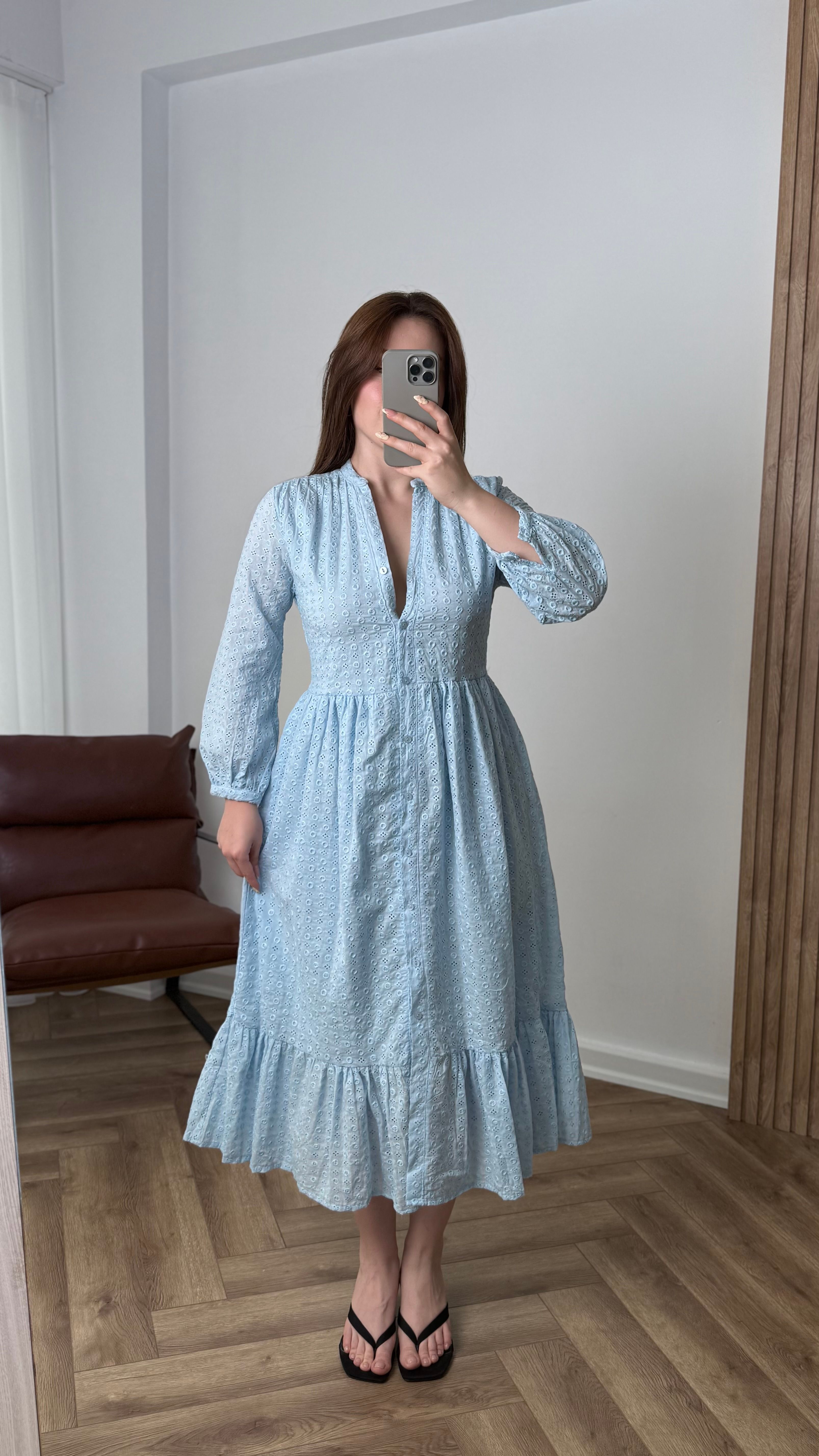 Dalia Düğmeli Fisto Elbise - Bebe Mavisi