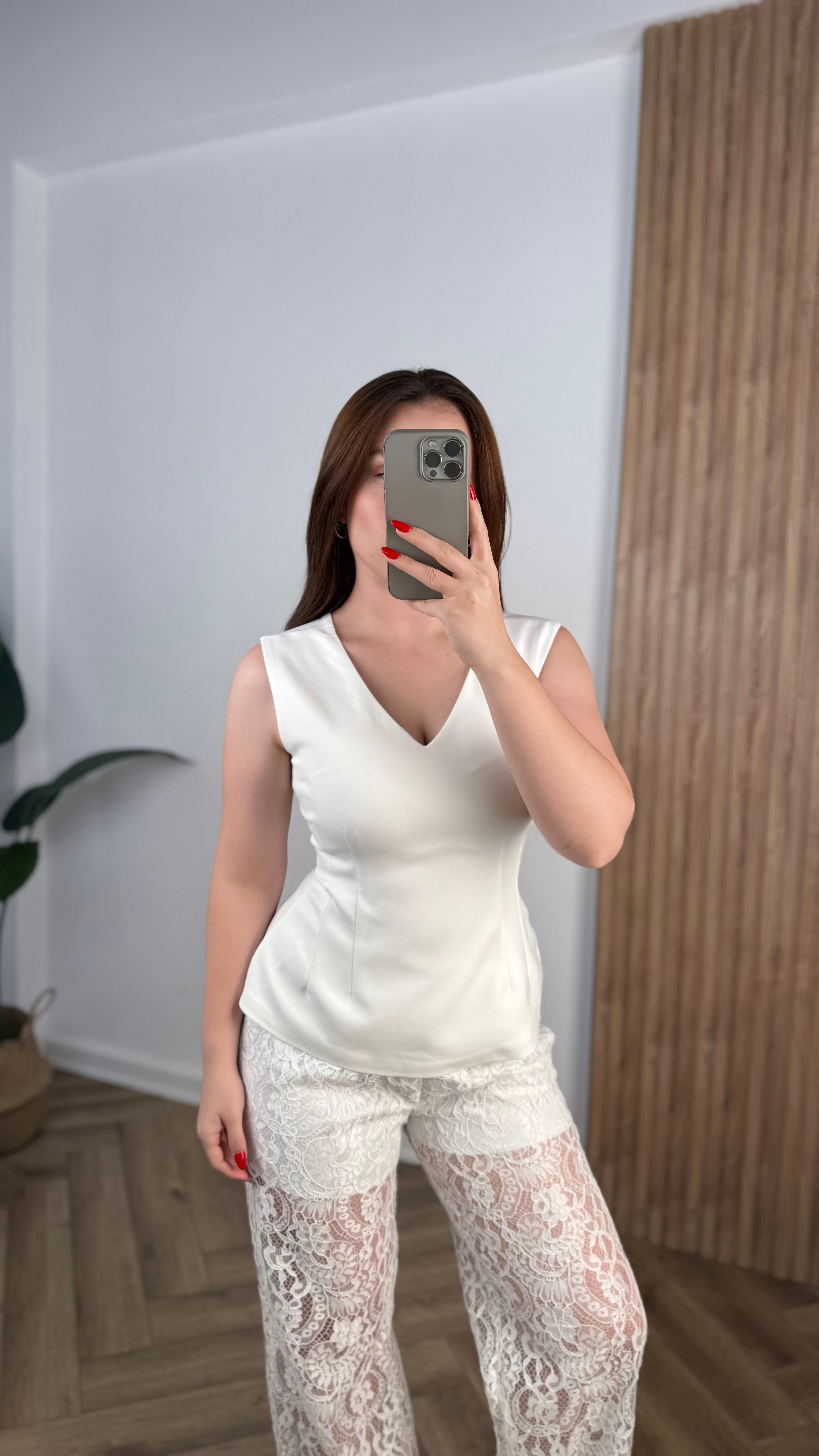 Yeni Sezon Premium Astar Ön-Arka V Yaka Bluz