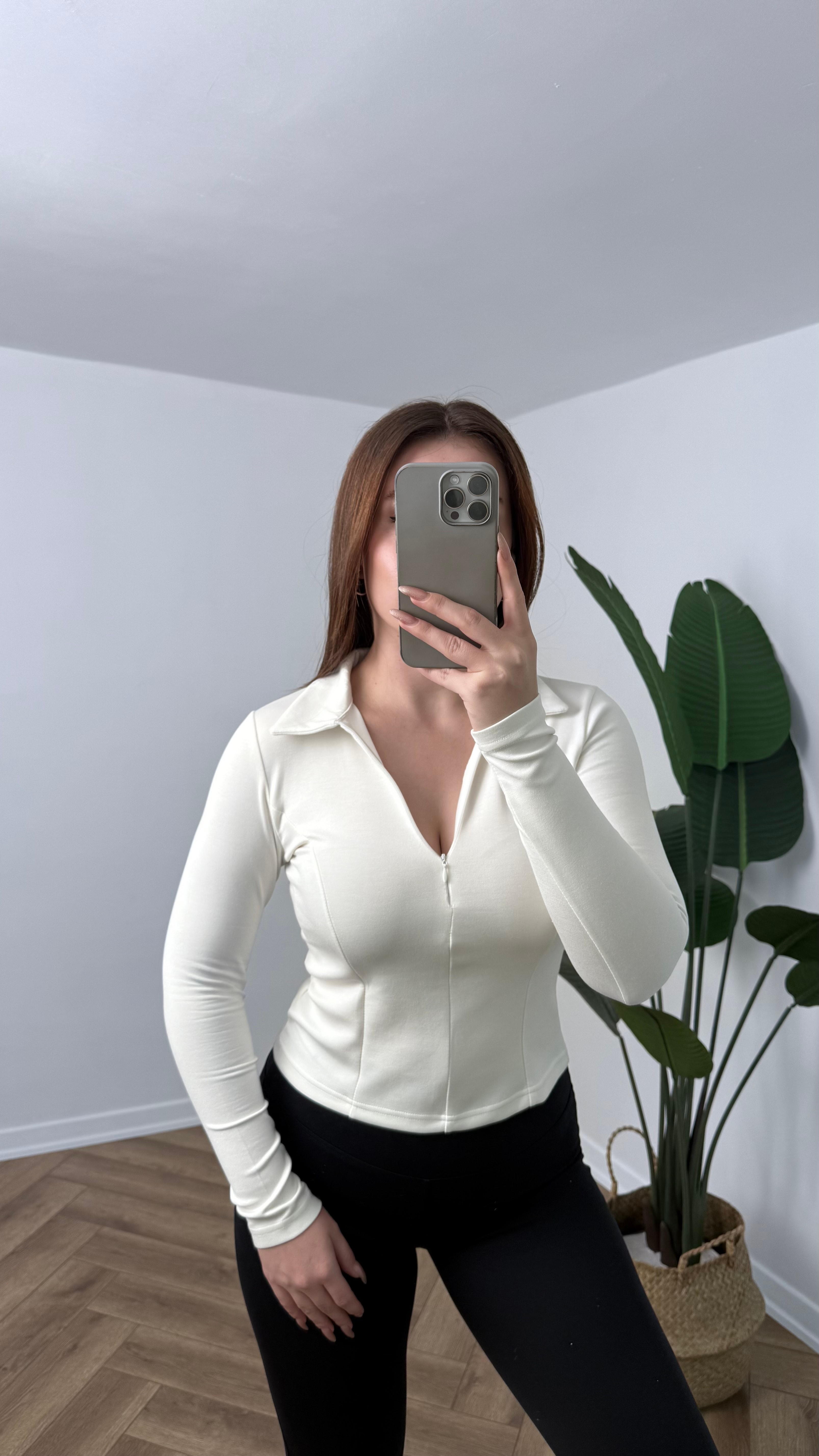 Yeni Sezon Polo Yaka Gizli Fermuarlı OYS Sweat - Ekru