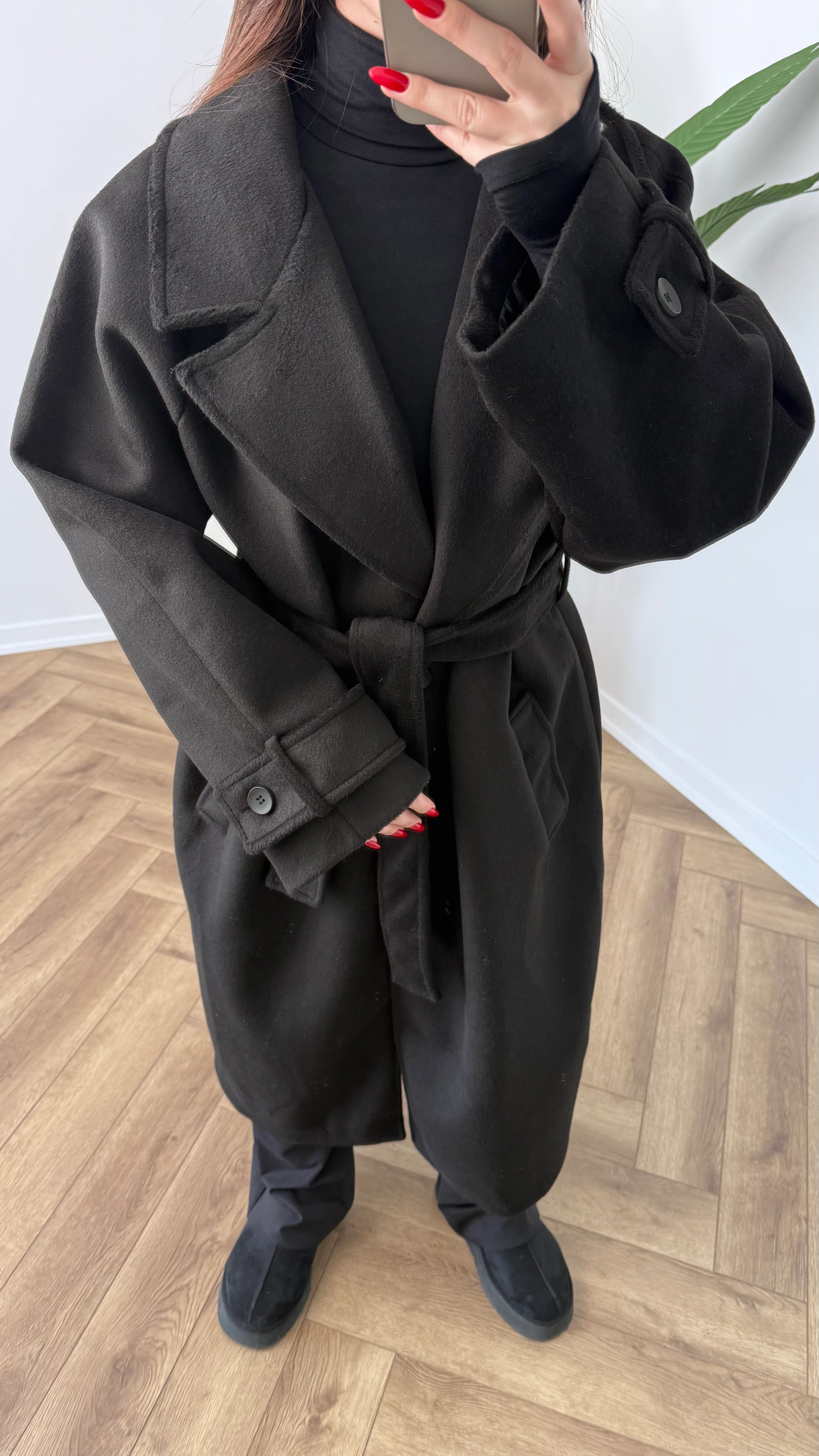 Yeni Sezon Premium Kaşe Uzun Düğme Detay Bağlamalı Kaban