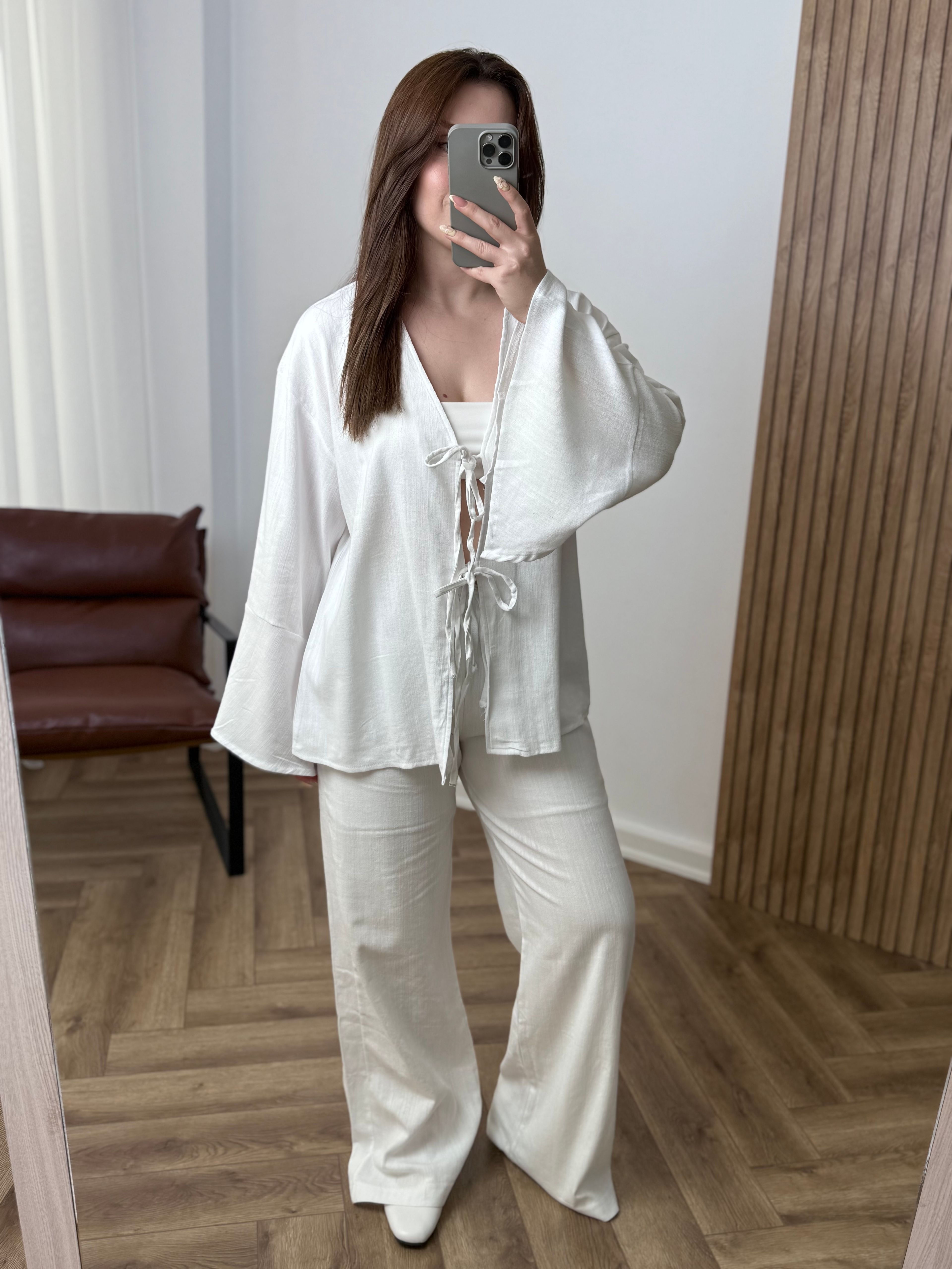 Yeni Sezon Bağlamalı Keten Kimono