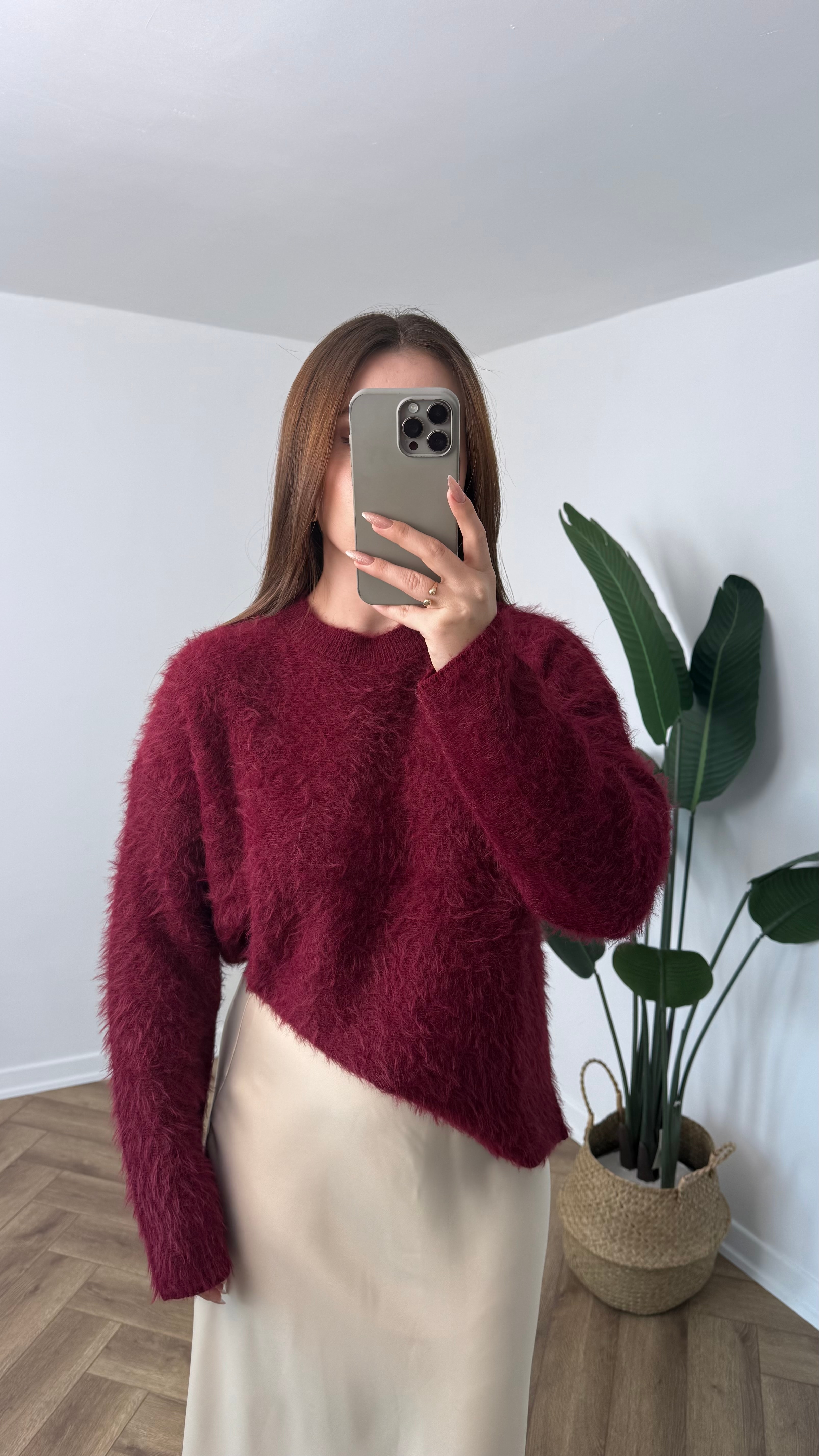 Yeni Sezon Premium Tüylü Kazak - Bordo
