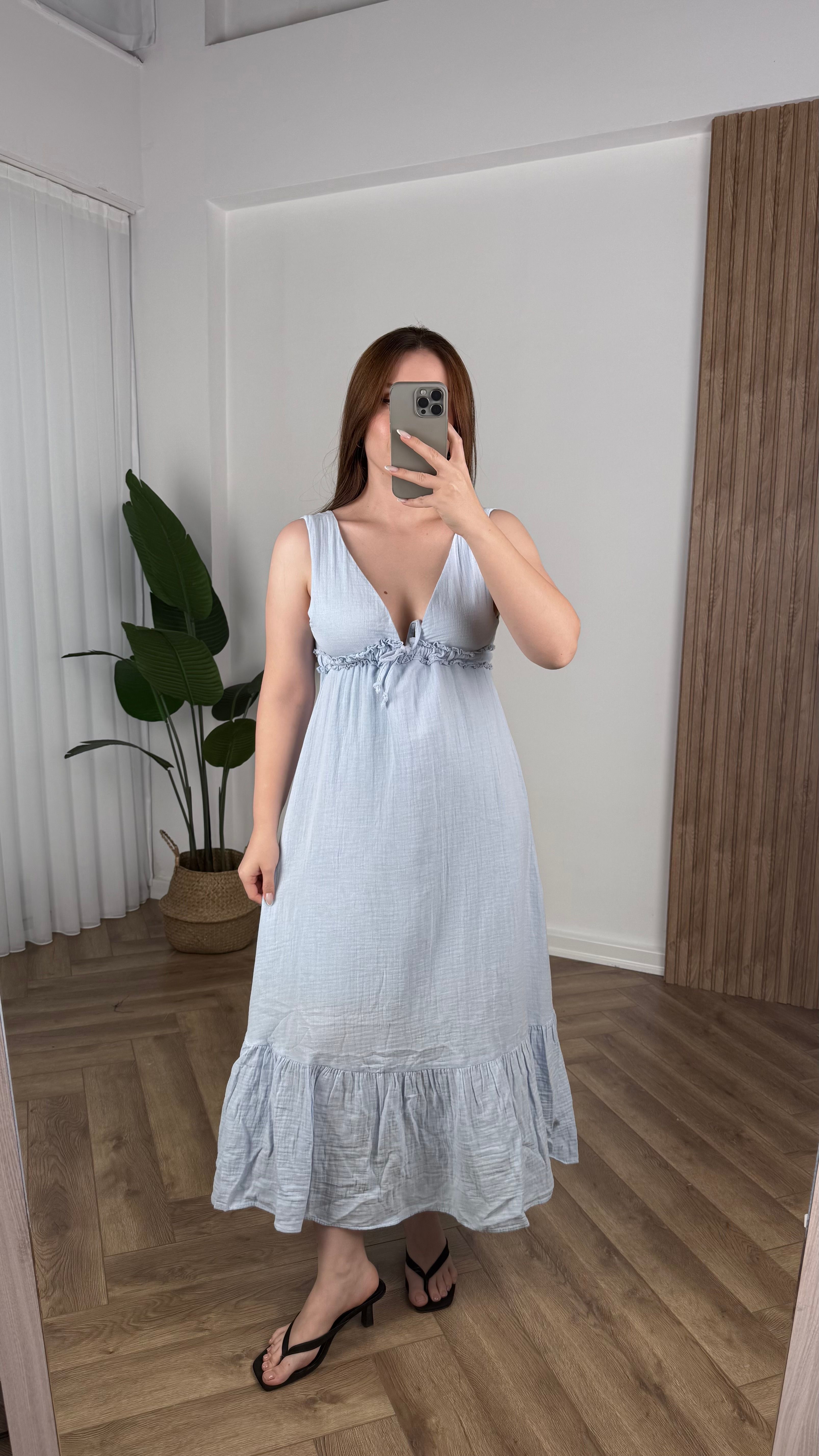 Yeni Sezon Ön-Arka V Yaka Bağlamalı Elbise
