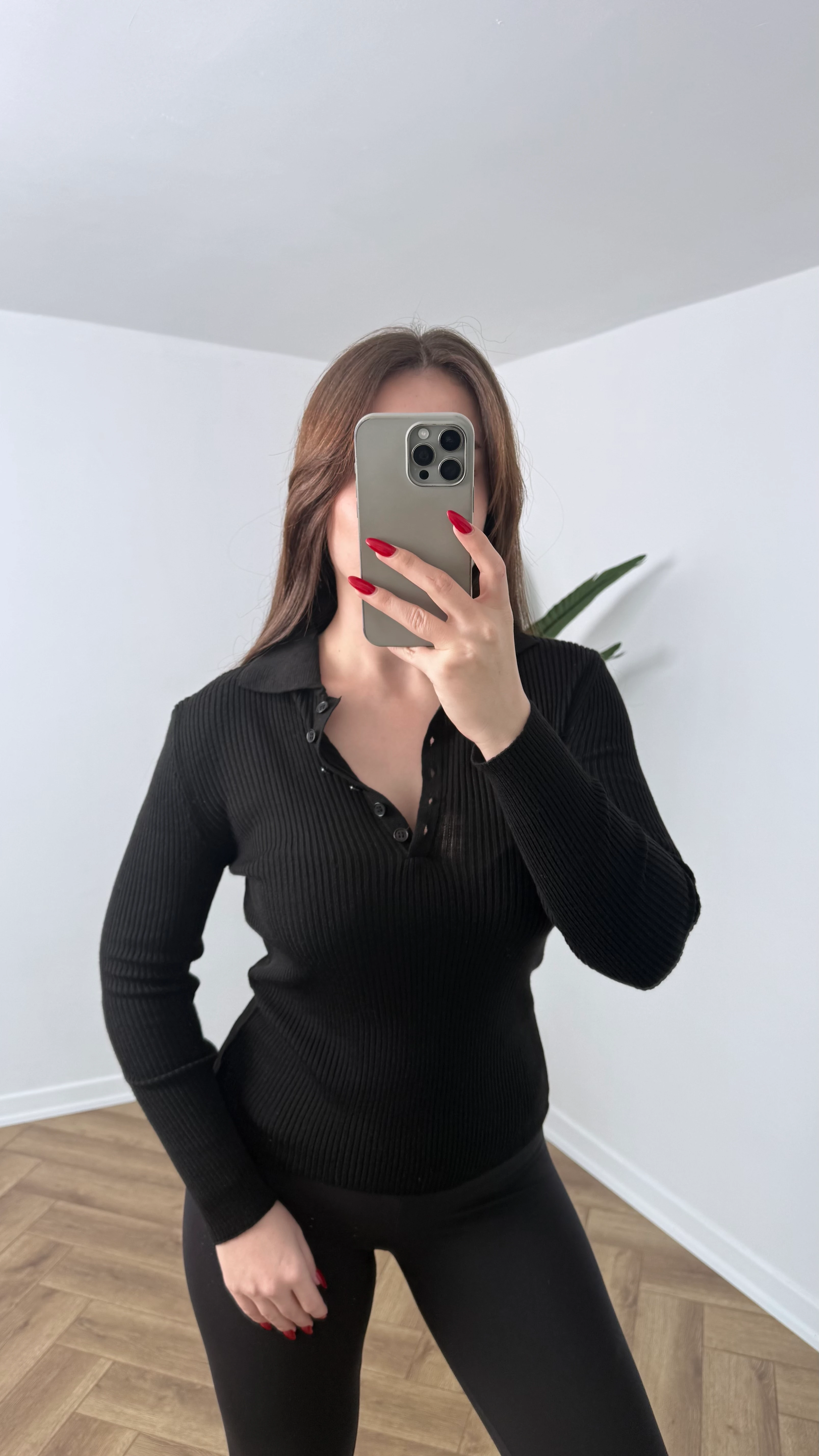 Yeni Sezon Fitilli Polo Yaka Kazak - Siyah