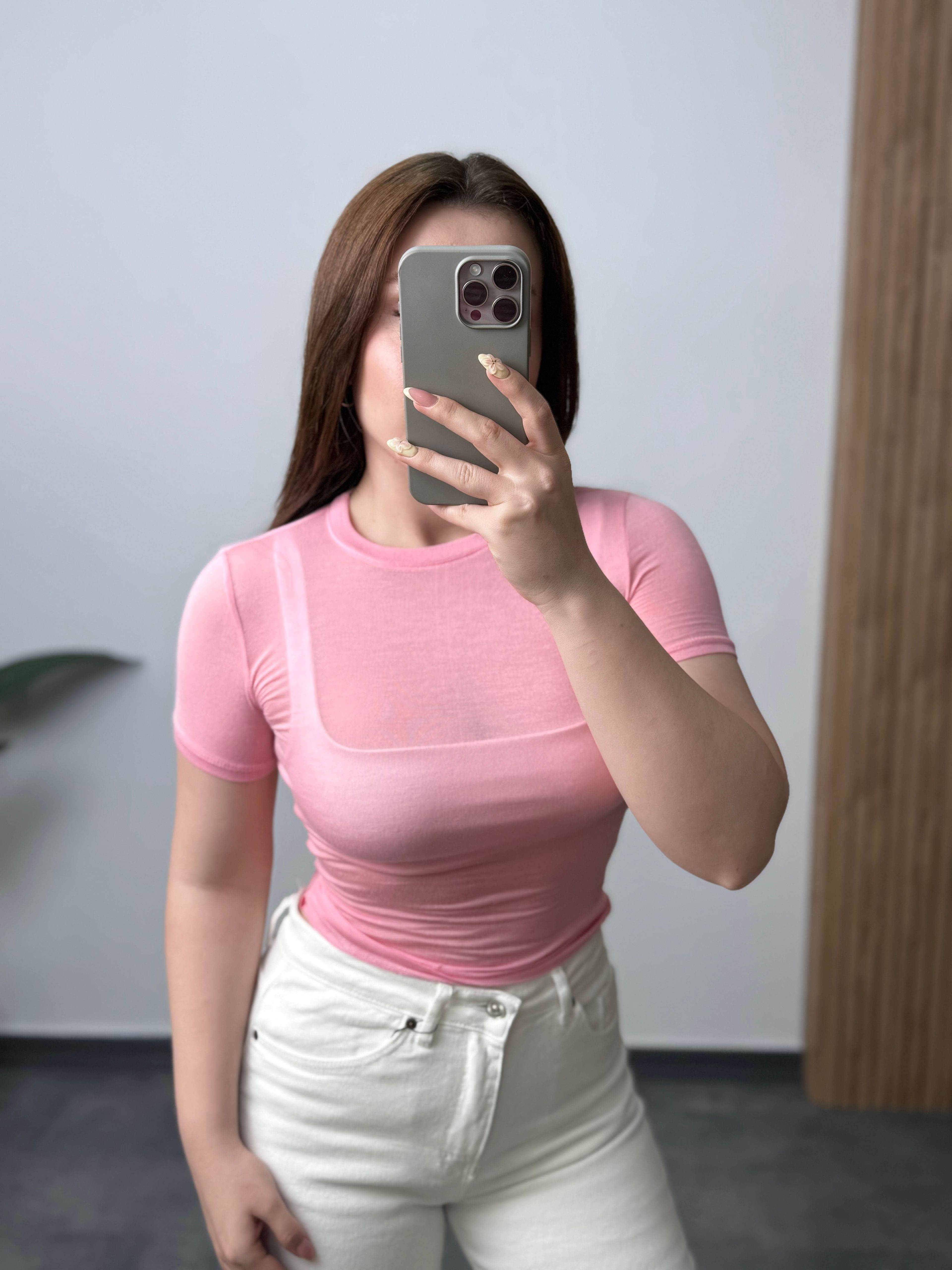 OYS Kısa Kollu Yuvarlak Yaka Transparan Body - Pembe