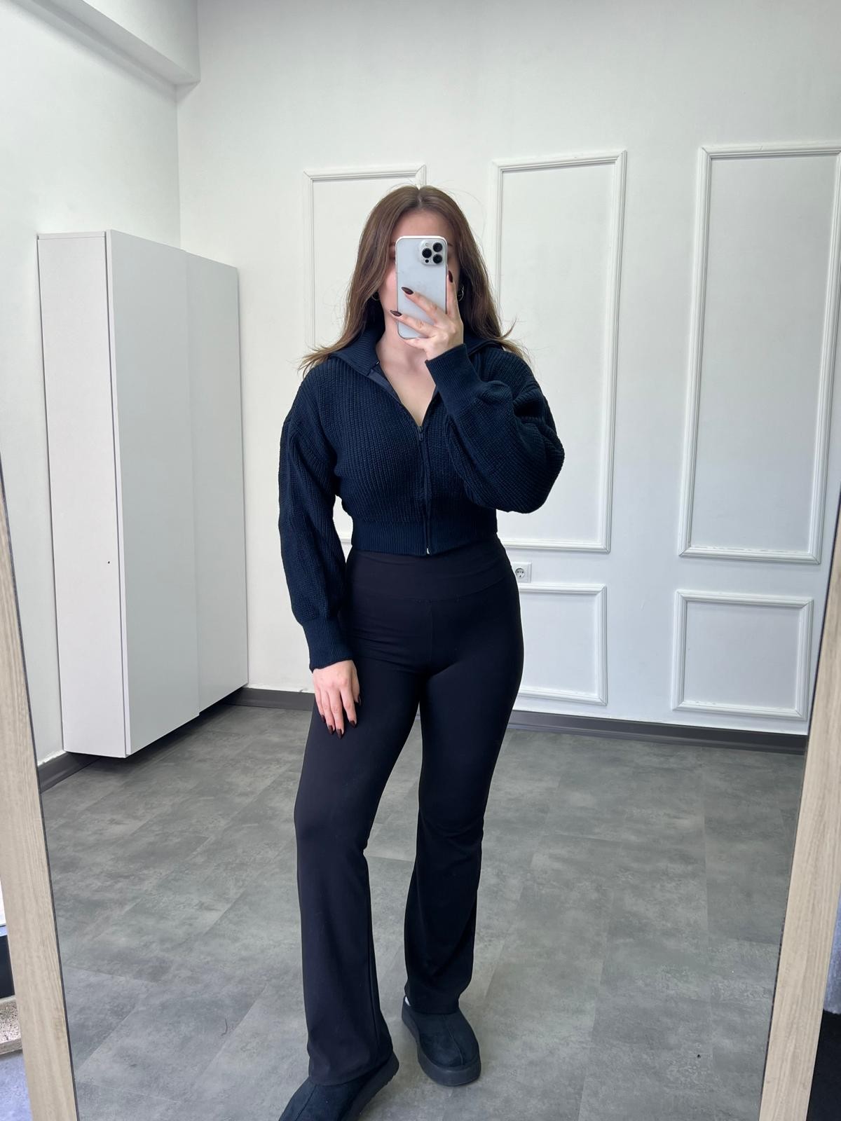 Yeni Sezon Yaka Detaylı Crop Örme Hırka - Lacivert