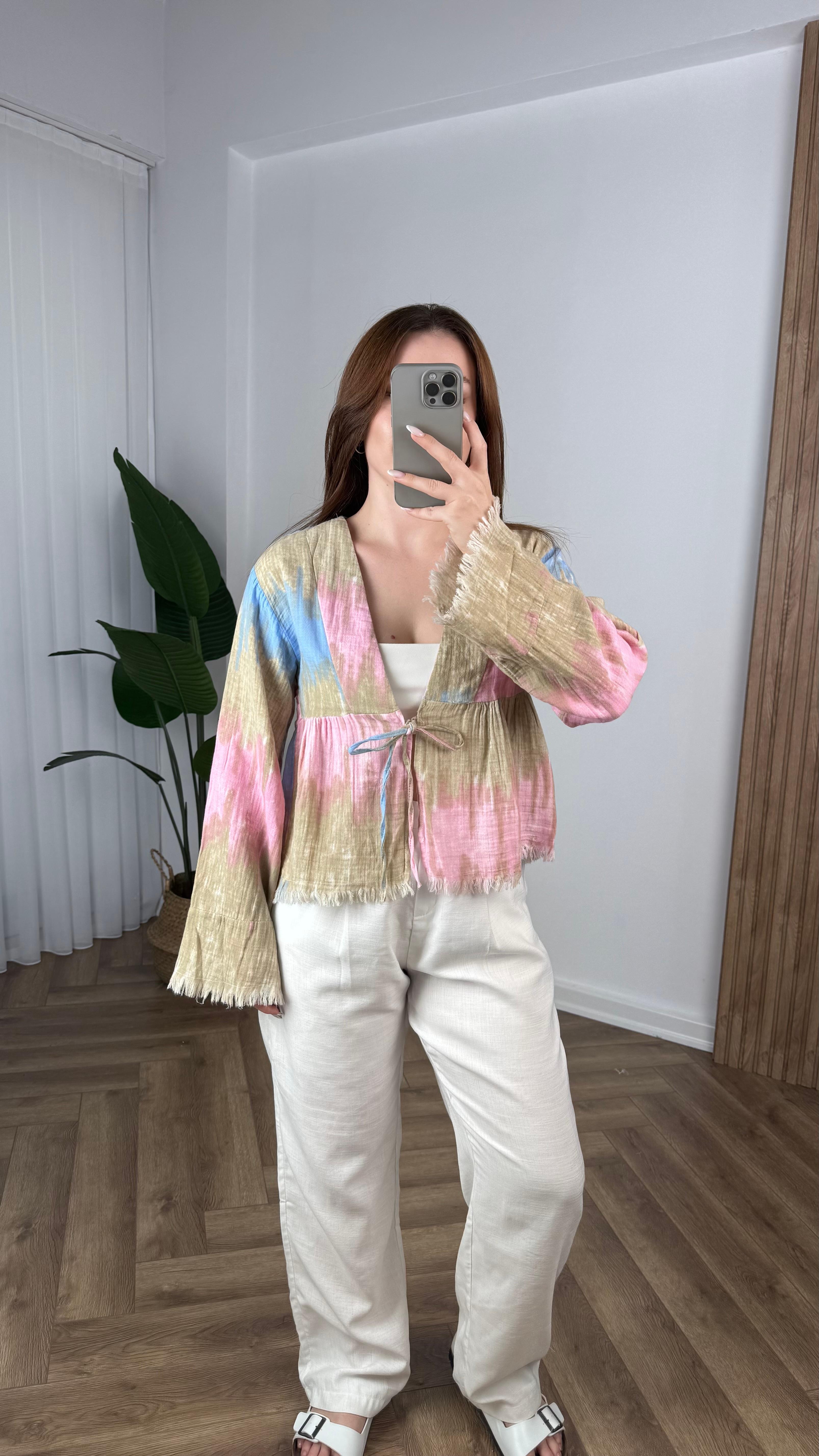 Yeni Sezon Saçaklı Bağlamalı Kimono - Pembe