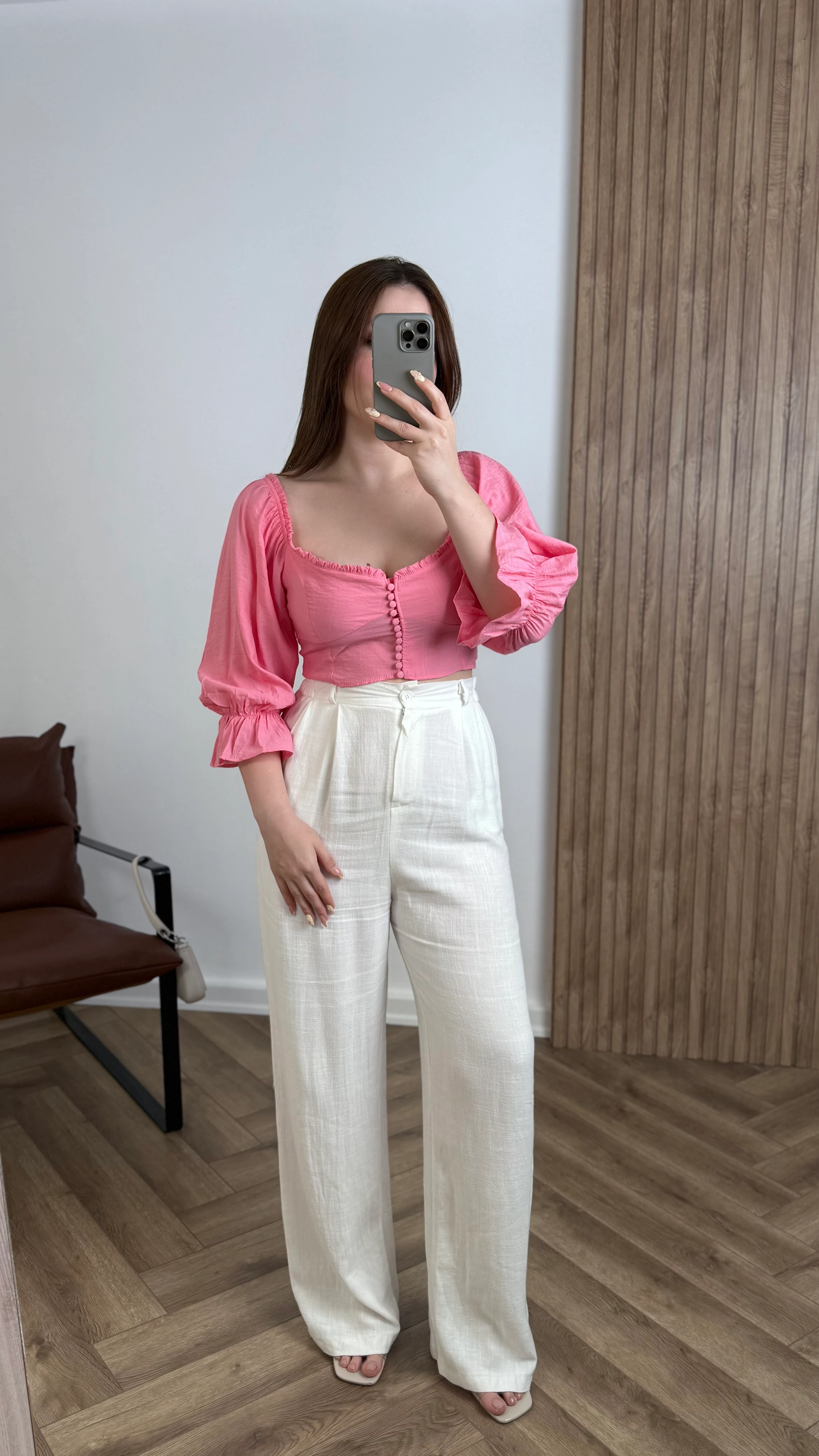 Yeni Sezon Düğme Detay Crop Gömlek