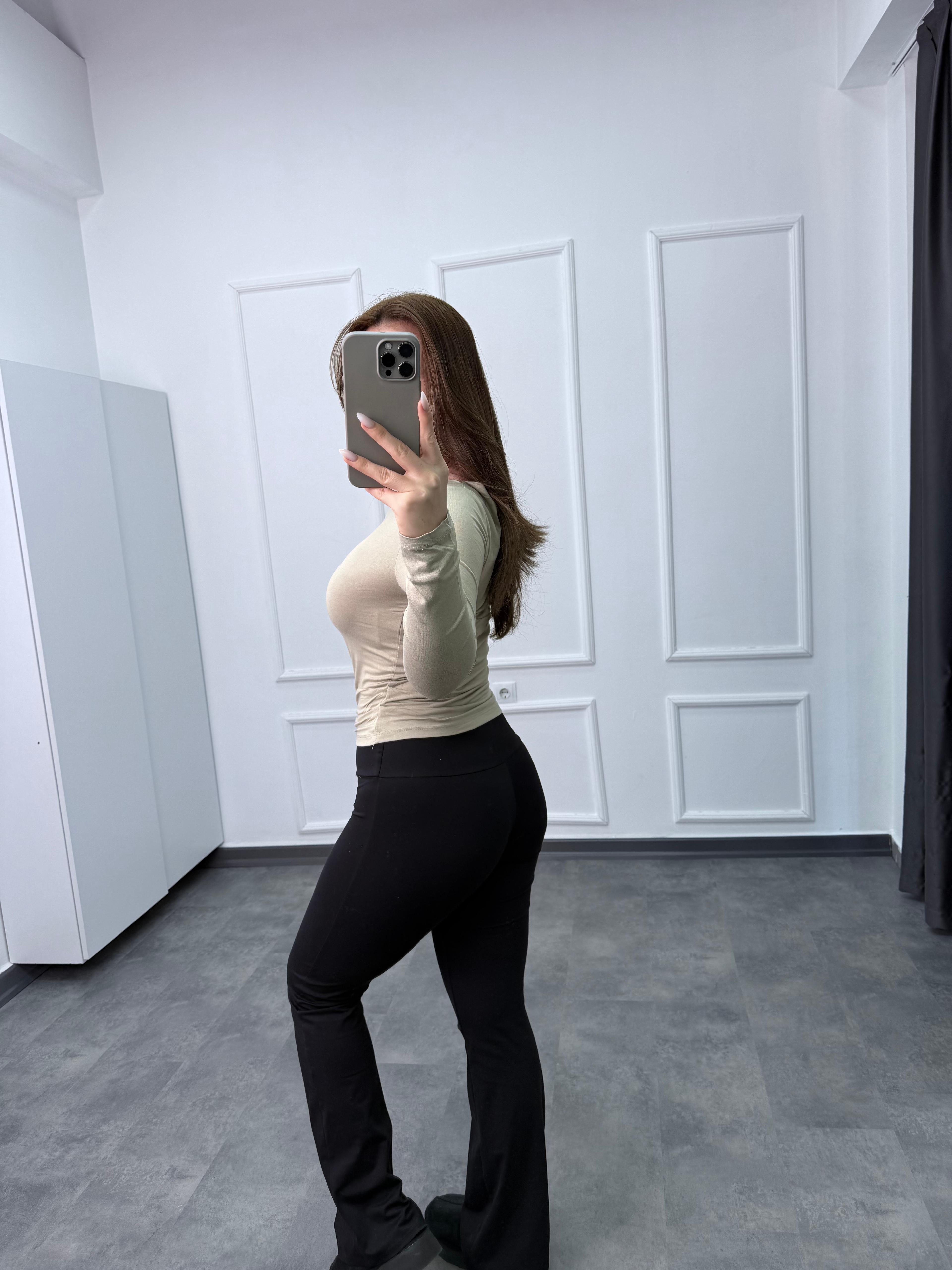 Kayık Yaka Büzgü Detaylı Pamuk Penye Body - Yeşil