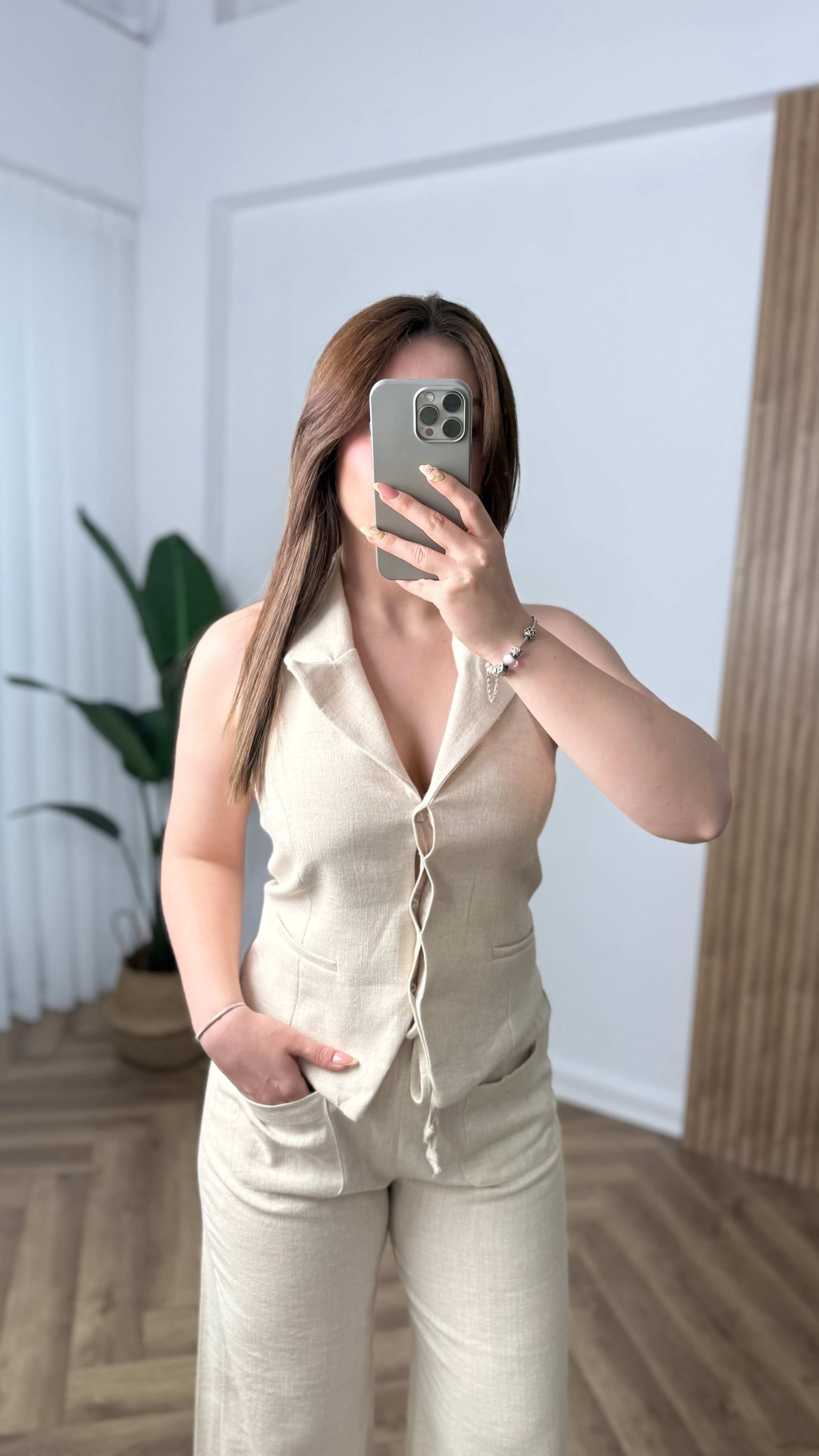 Yeni Sezon Premium Keten Yelekli Takım