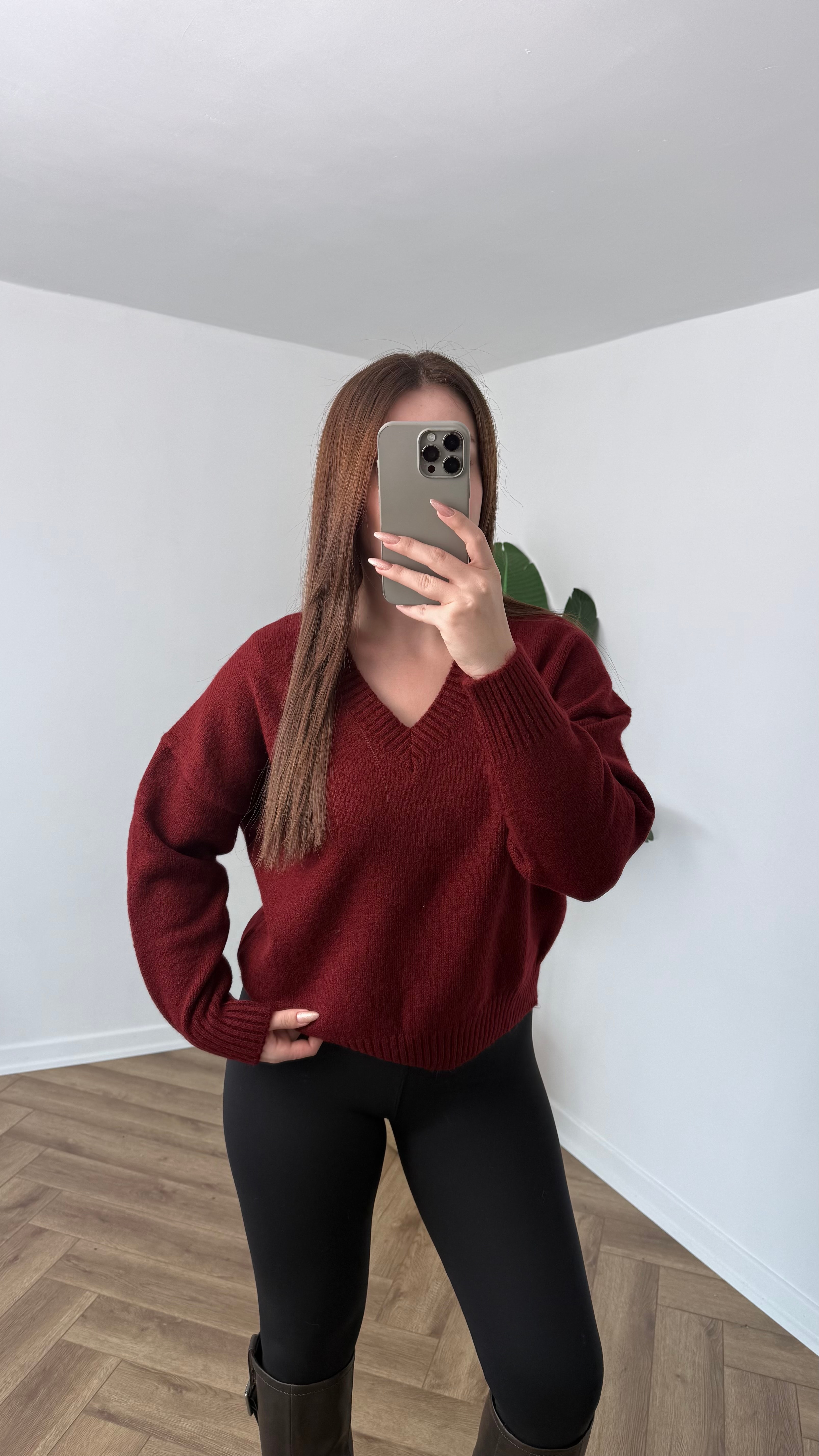 Yeni Sezon Premium V Yaka Kazak - Bordo