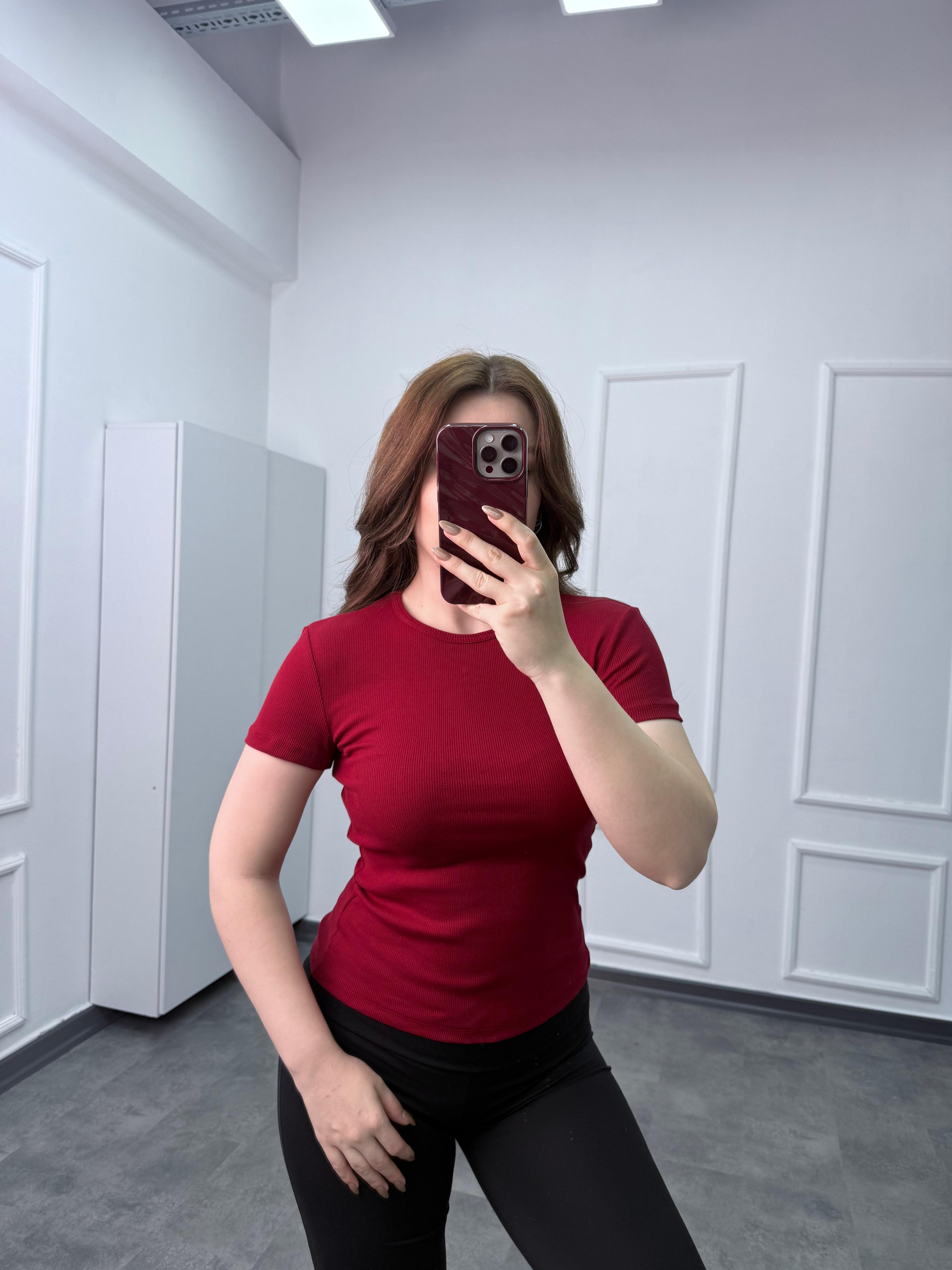 Yuvarlak Yaka Fitilli Basic T-shirt - Bordo