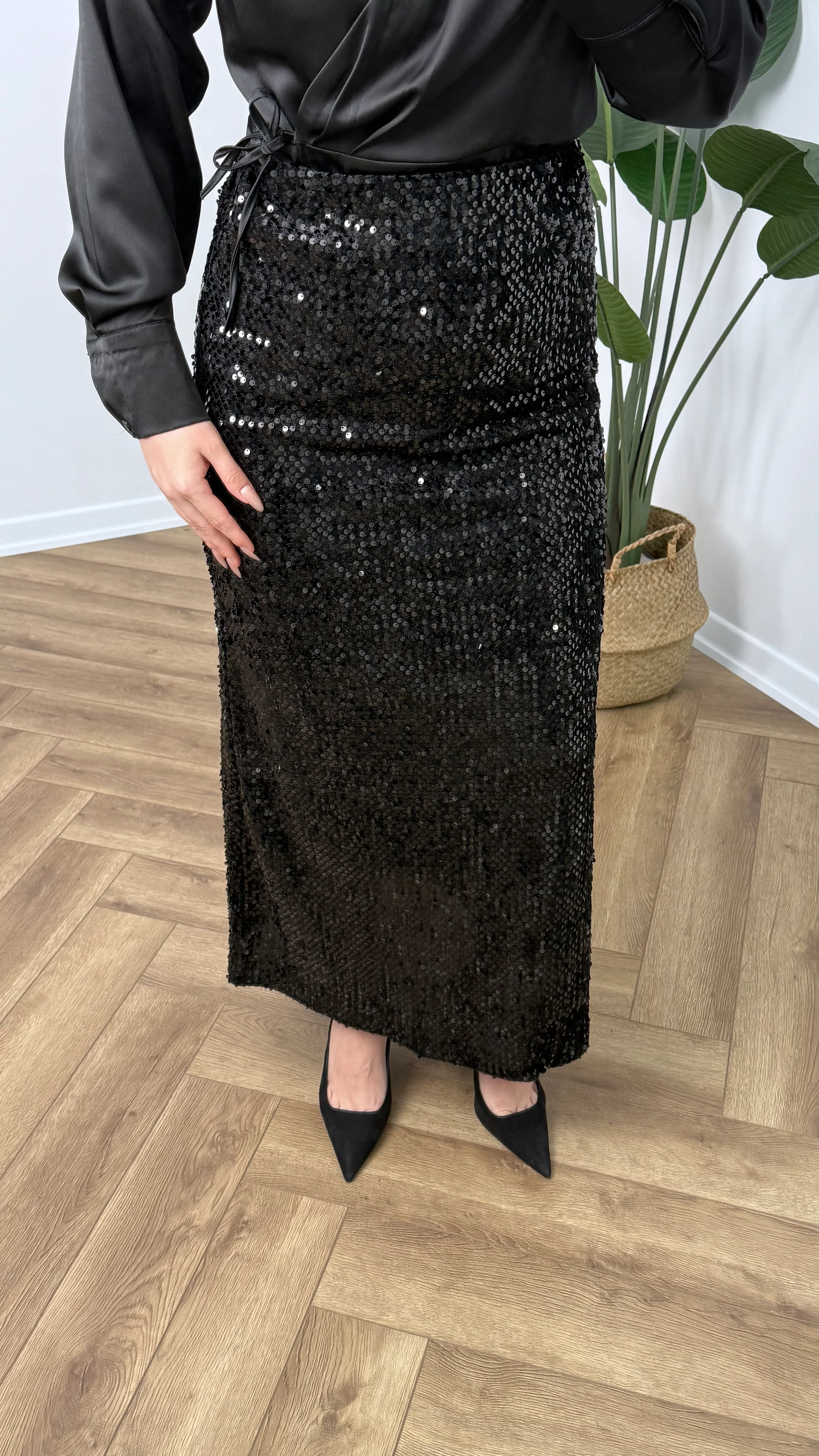 Yeni Sezon Premium Payetli Uzun Etek - Siyah