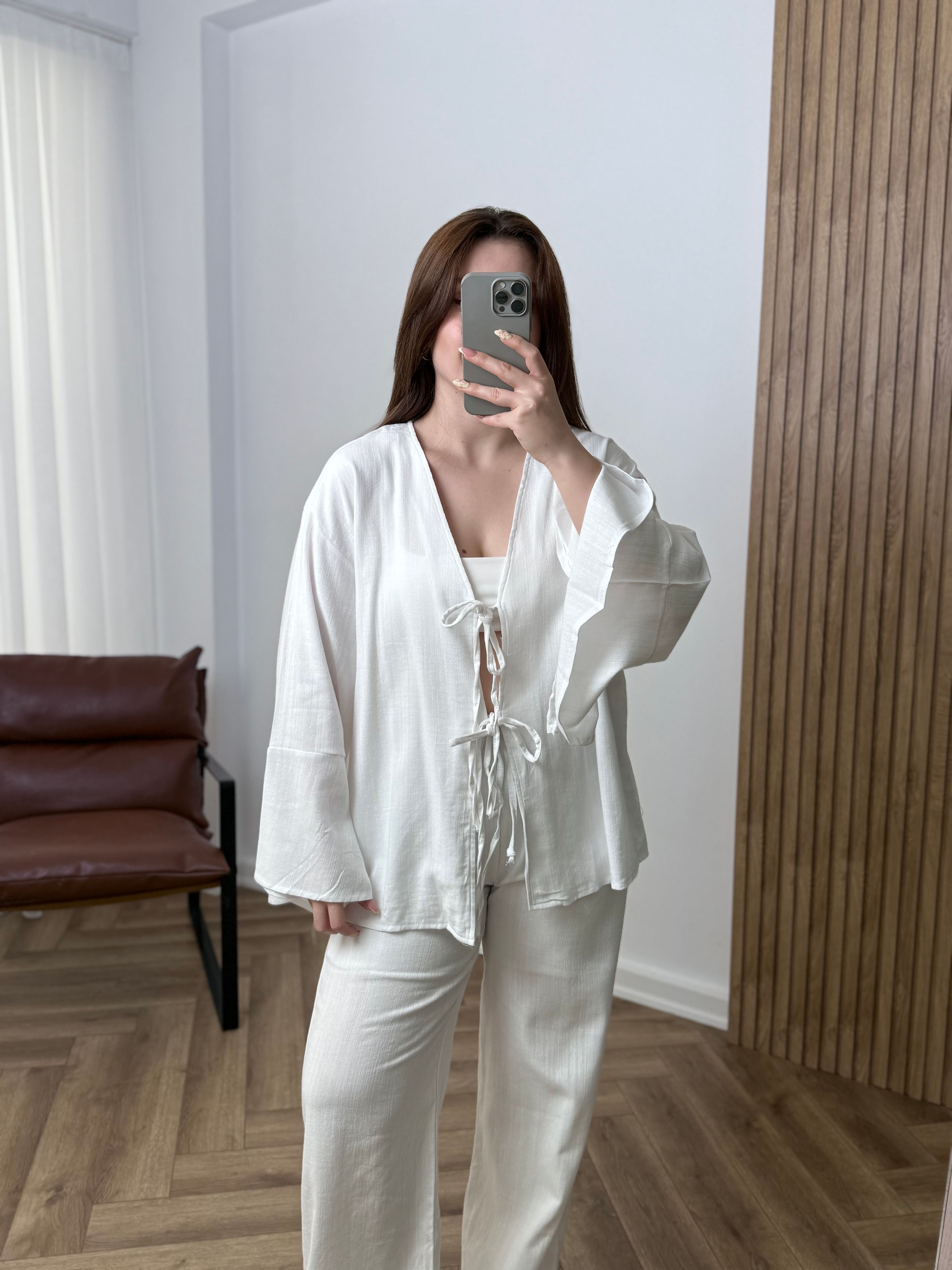 Yeni Sezon Bağlamalı Keten Kimono