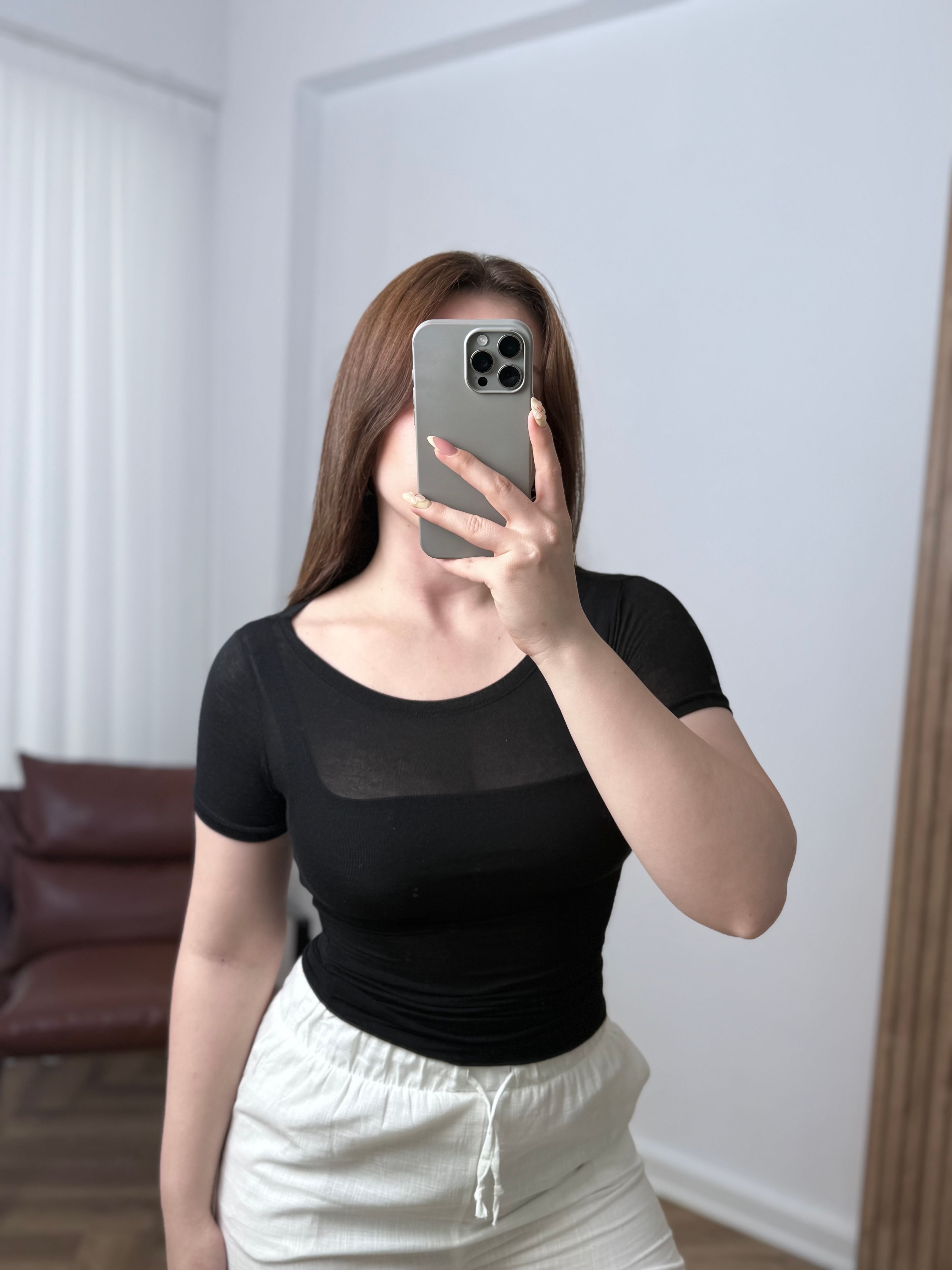 OYS Kısa Kollu Kayık Yaka Transparan Body - Siyah