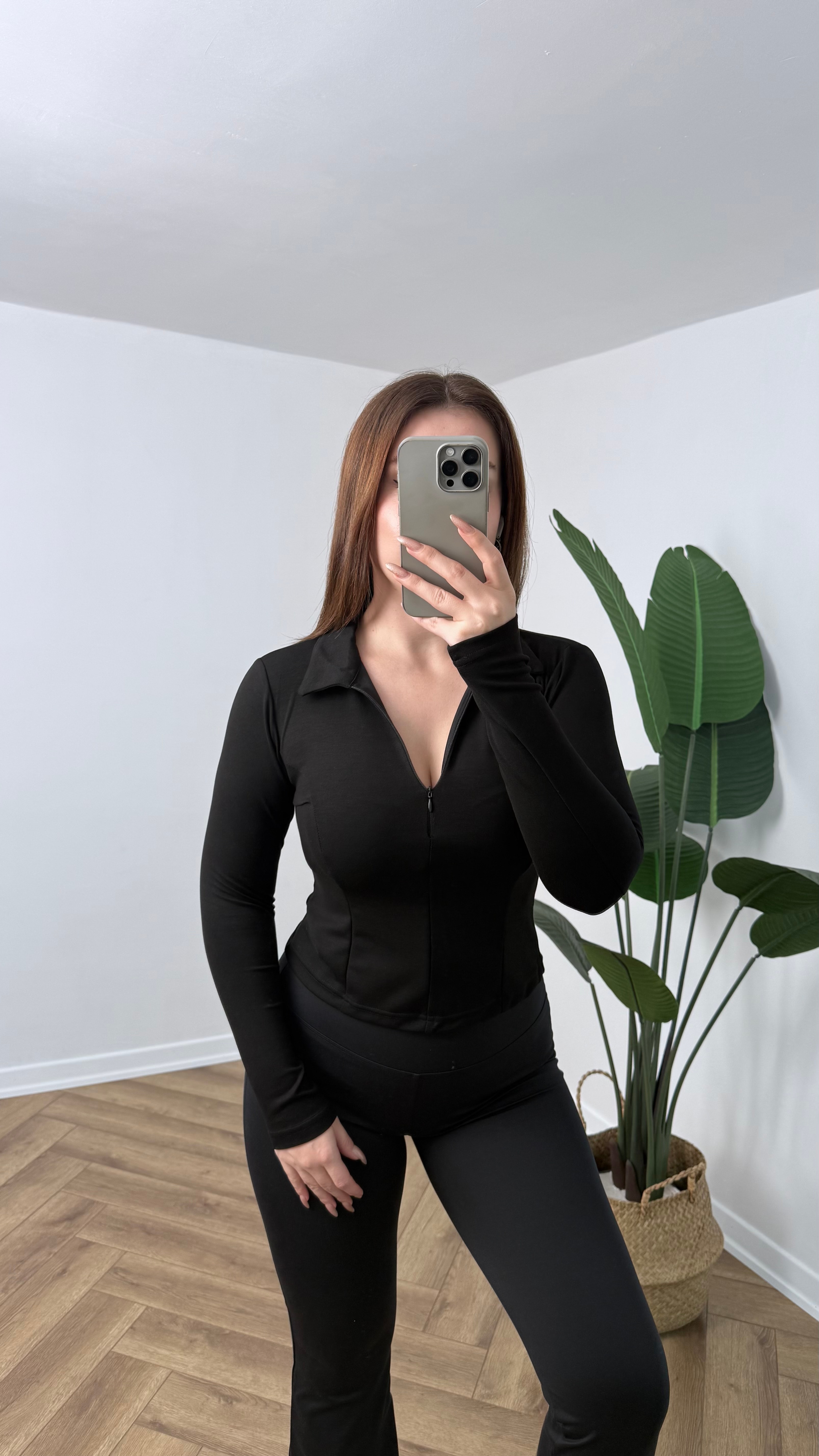 Yeni Sezon Polo Yaka Gizli Fermuarlı OYS Sweat - Siyah