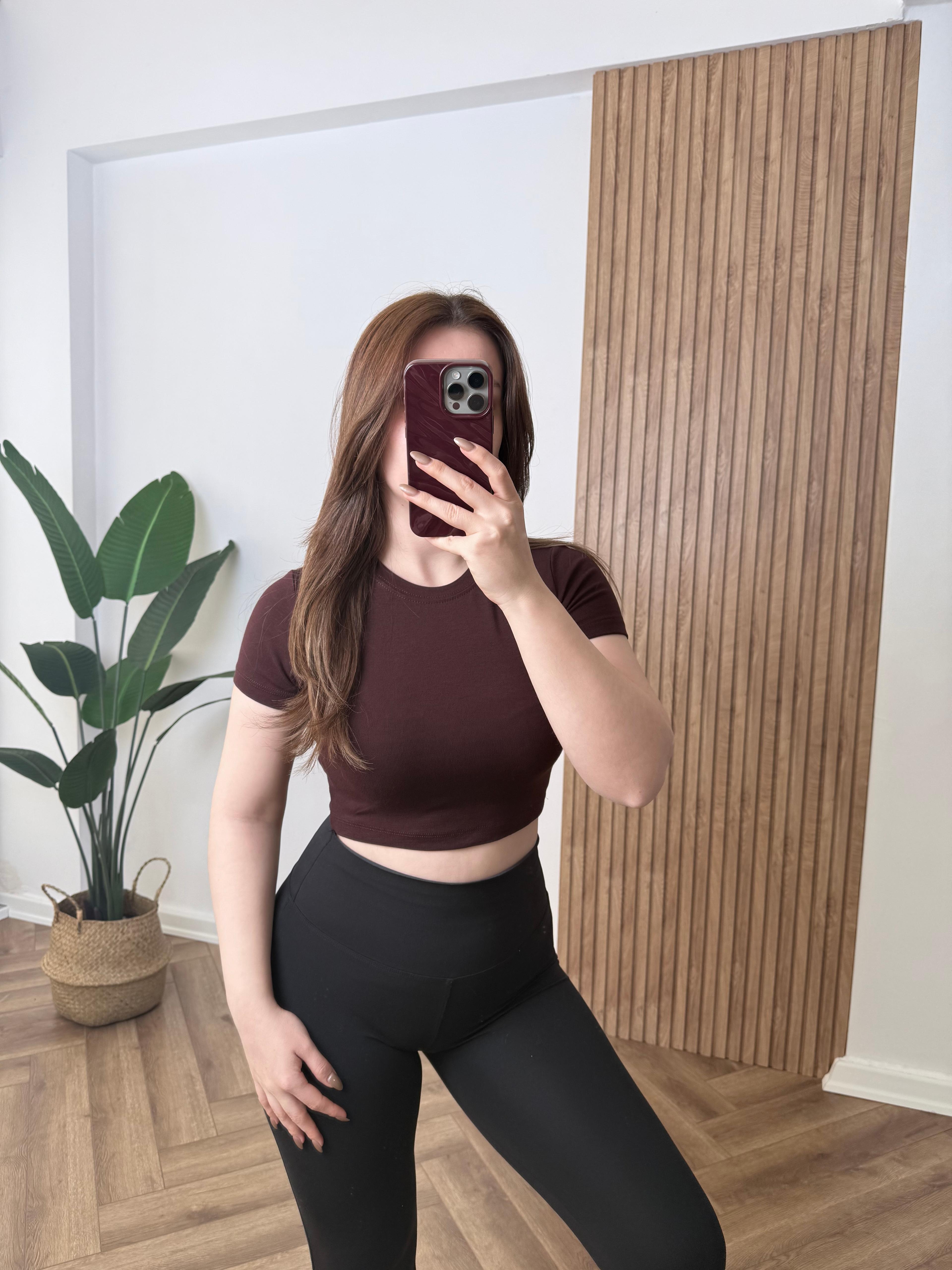 OYS Yuvarlak Yaka Crop Body - Kahverengi