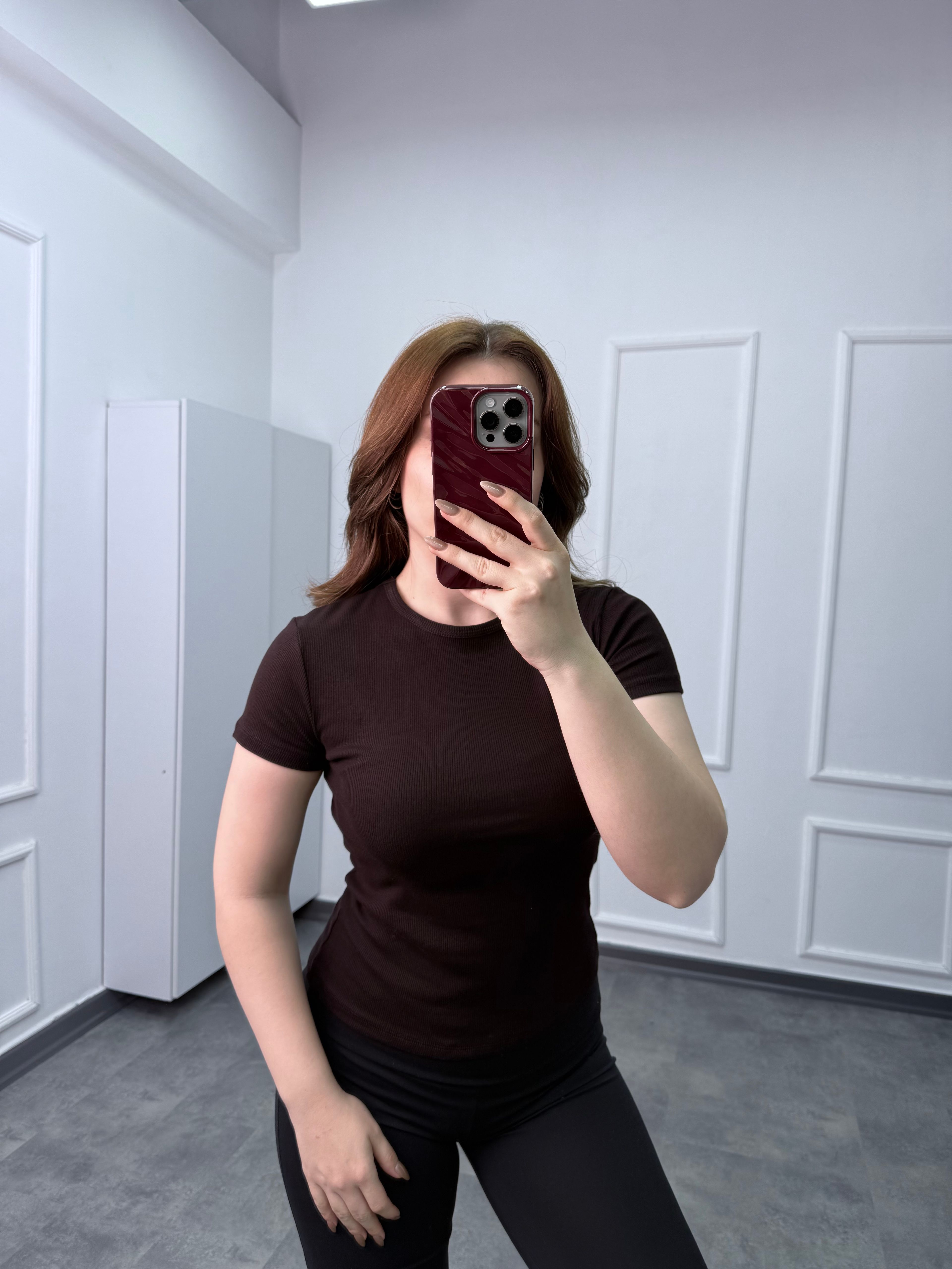 Yuvarlak Yaka Fitilli Basic T-shirt - Kahverengi
