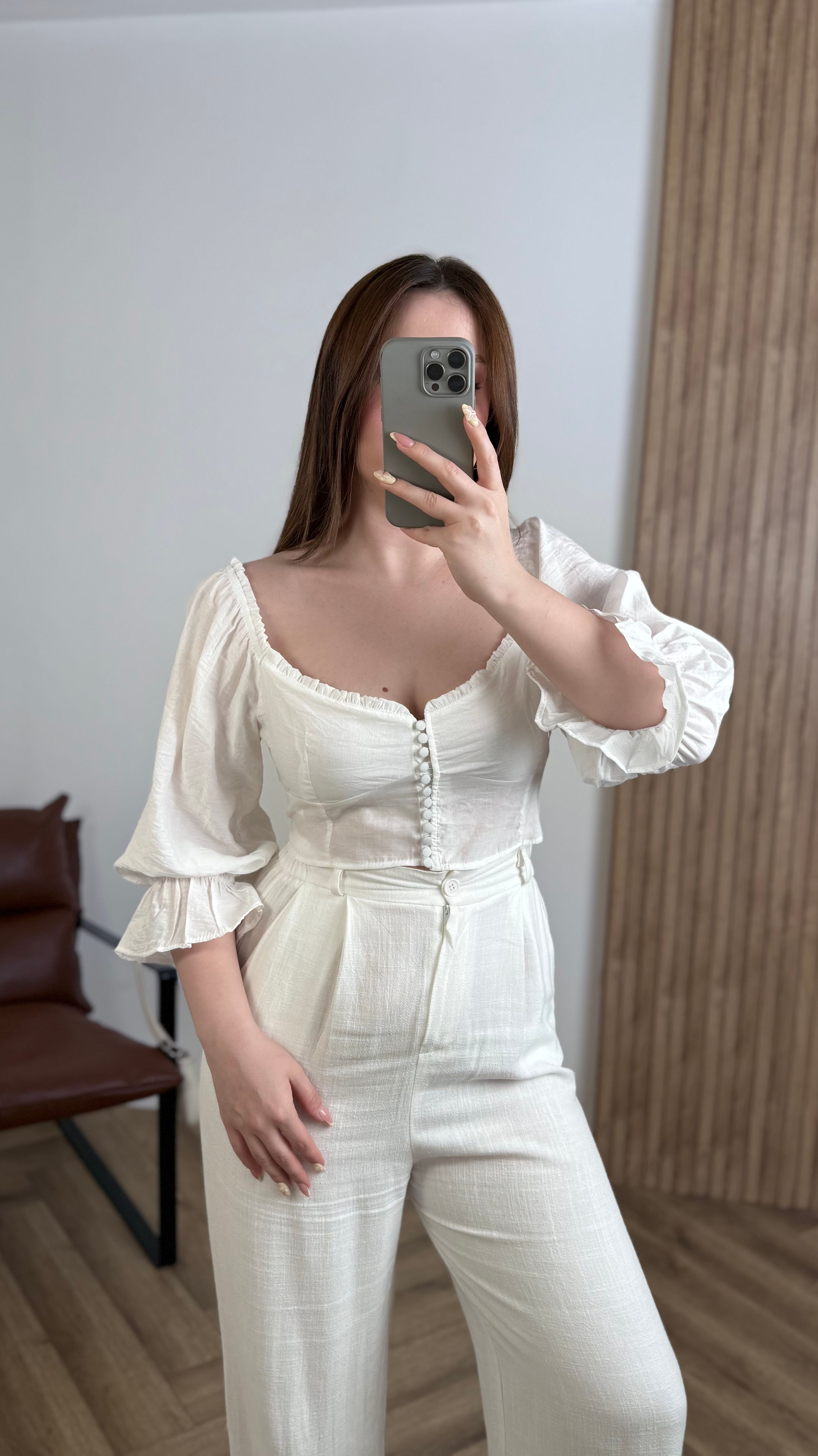 Yeni Sezon Düğme Detay Crop Gömlek