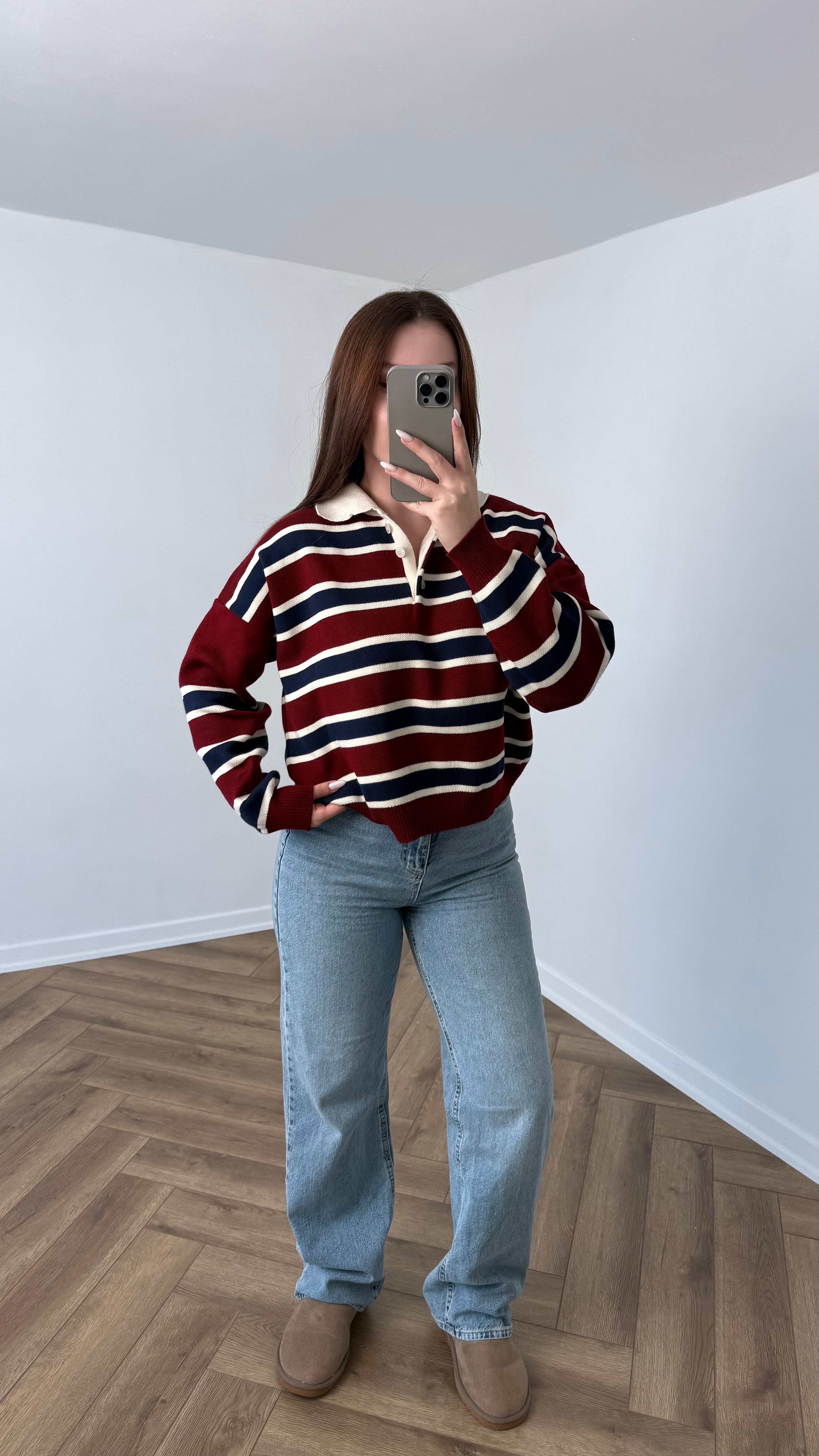 Yeni Sezon Polo Yaka Çizgili Kazak