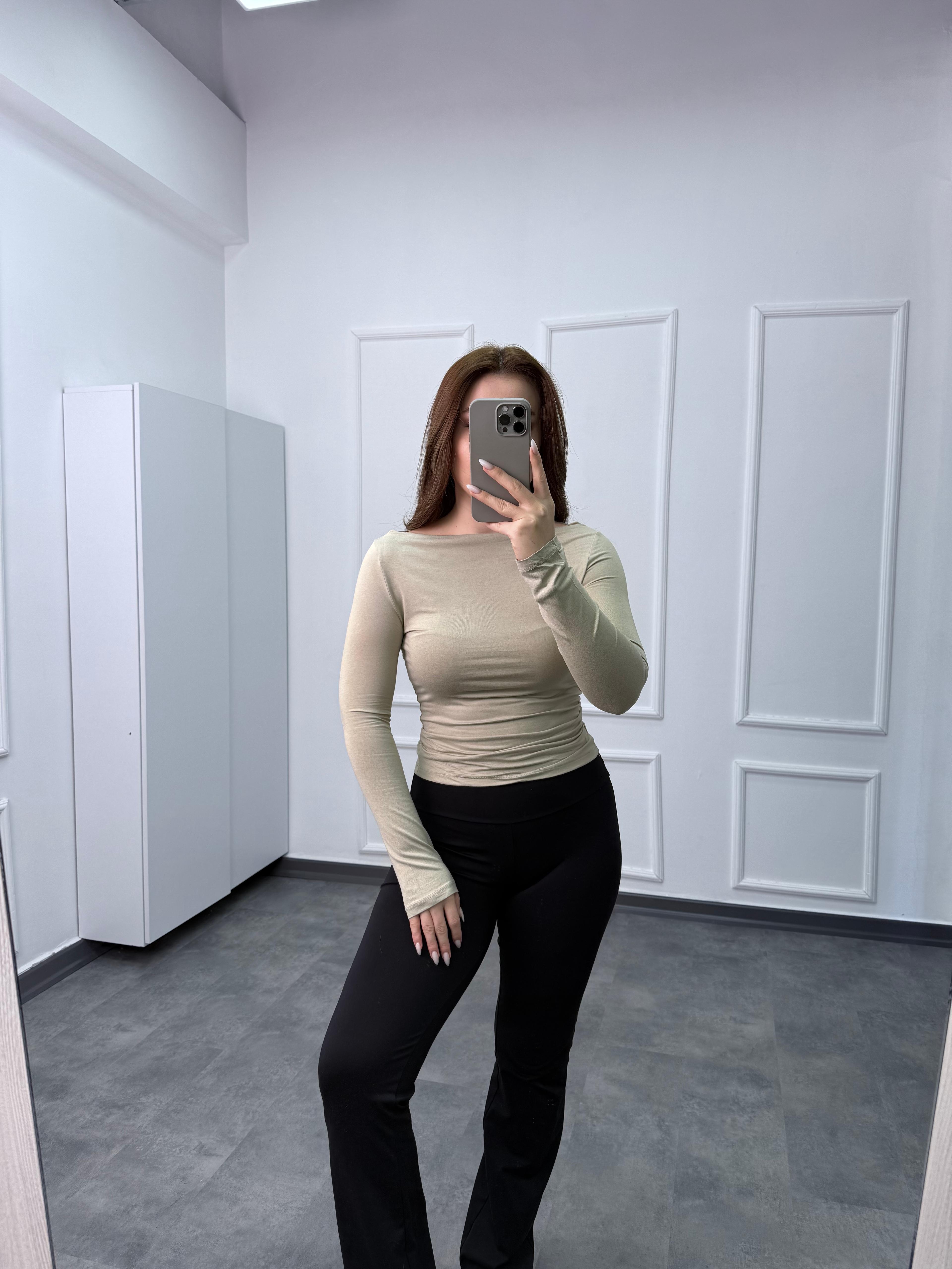 Kayık Yaka Büzgü Detaylı Pamuk Penye Body - Yeşil
