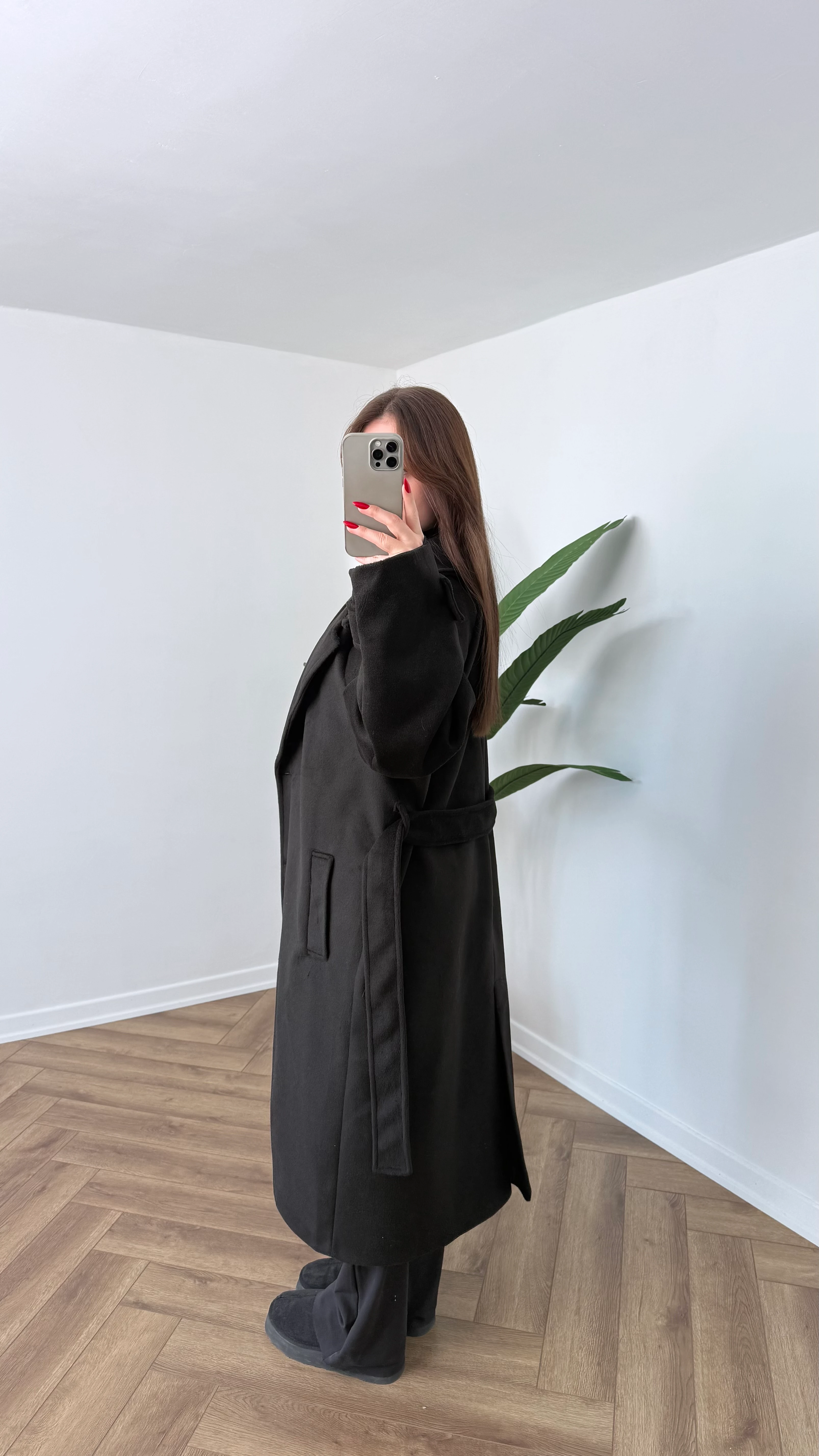 Yeni Sezon Premium Kaşe Uzun Düğme Detay Bağlamalı Kaban