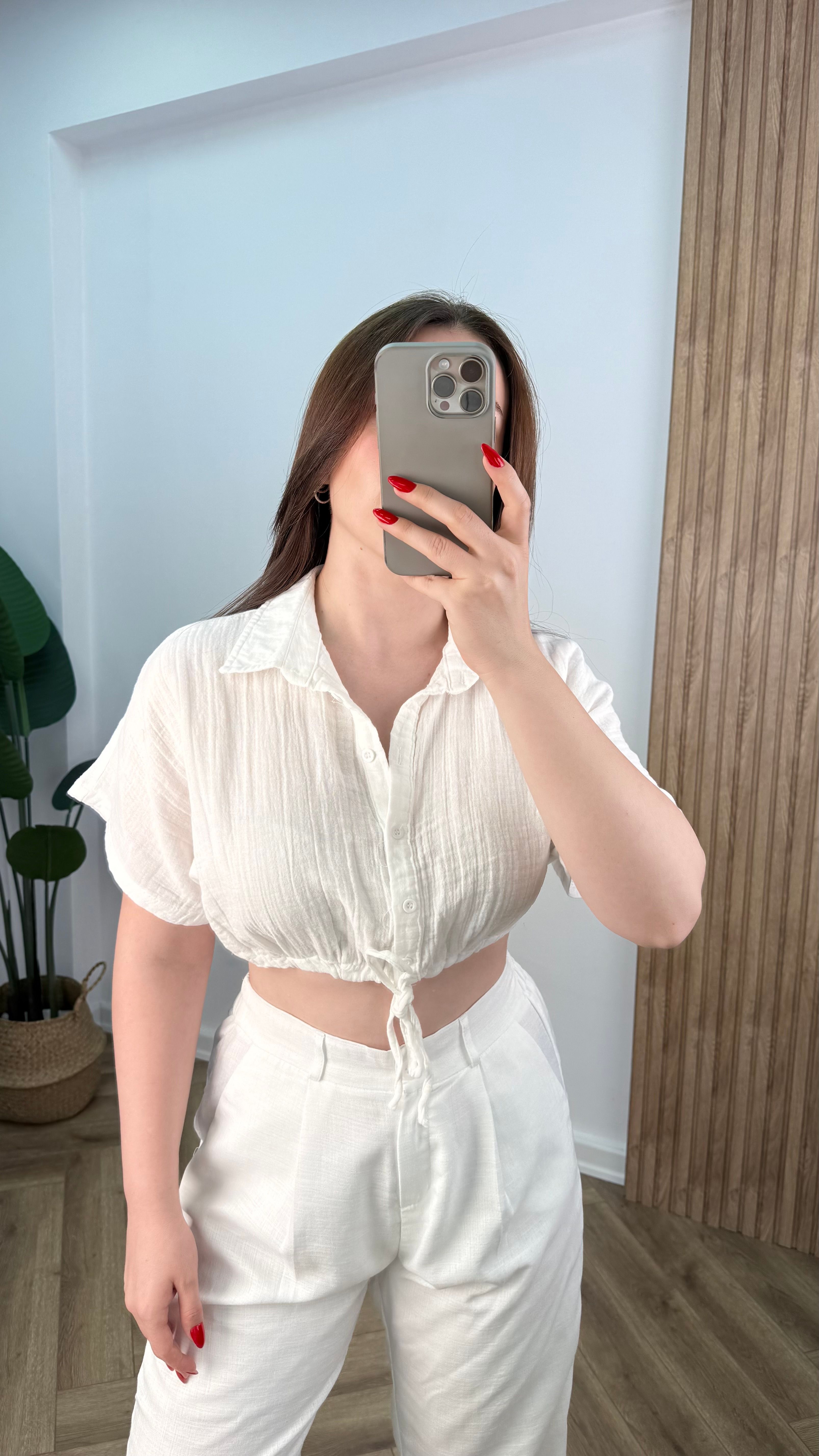 Yeni Sezon Crop Kısa Kollu Müslin Gömlek
