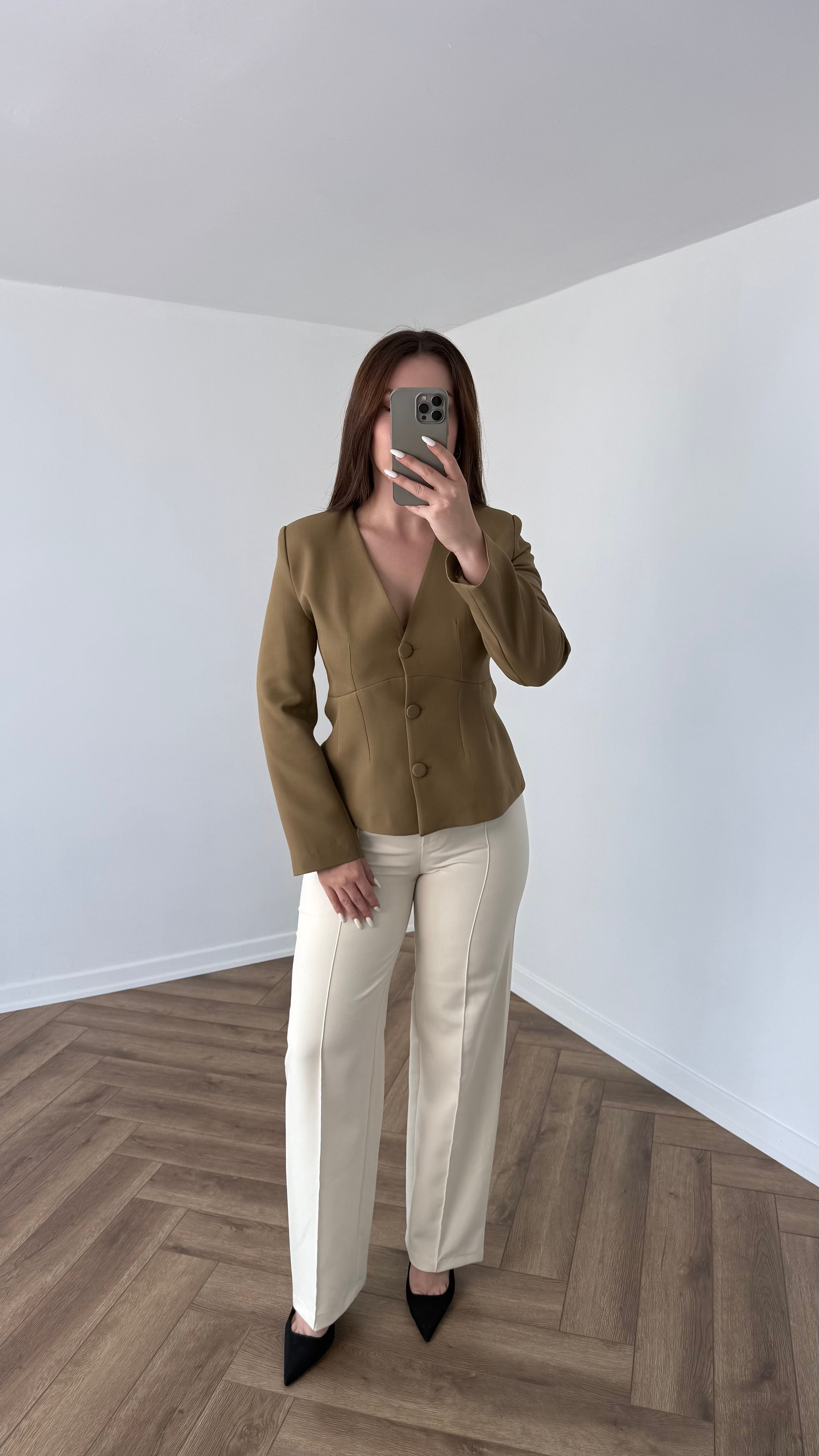 Yeni Sezon Premium V Yaka Crep Vatkalı Ceket