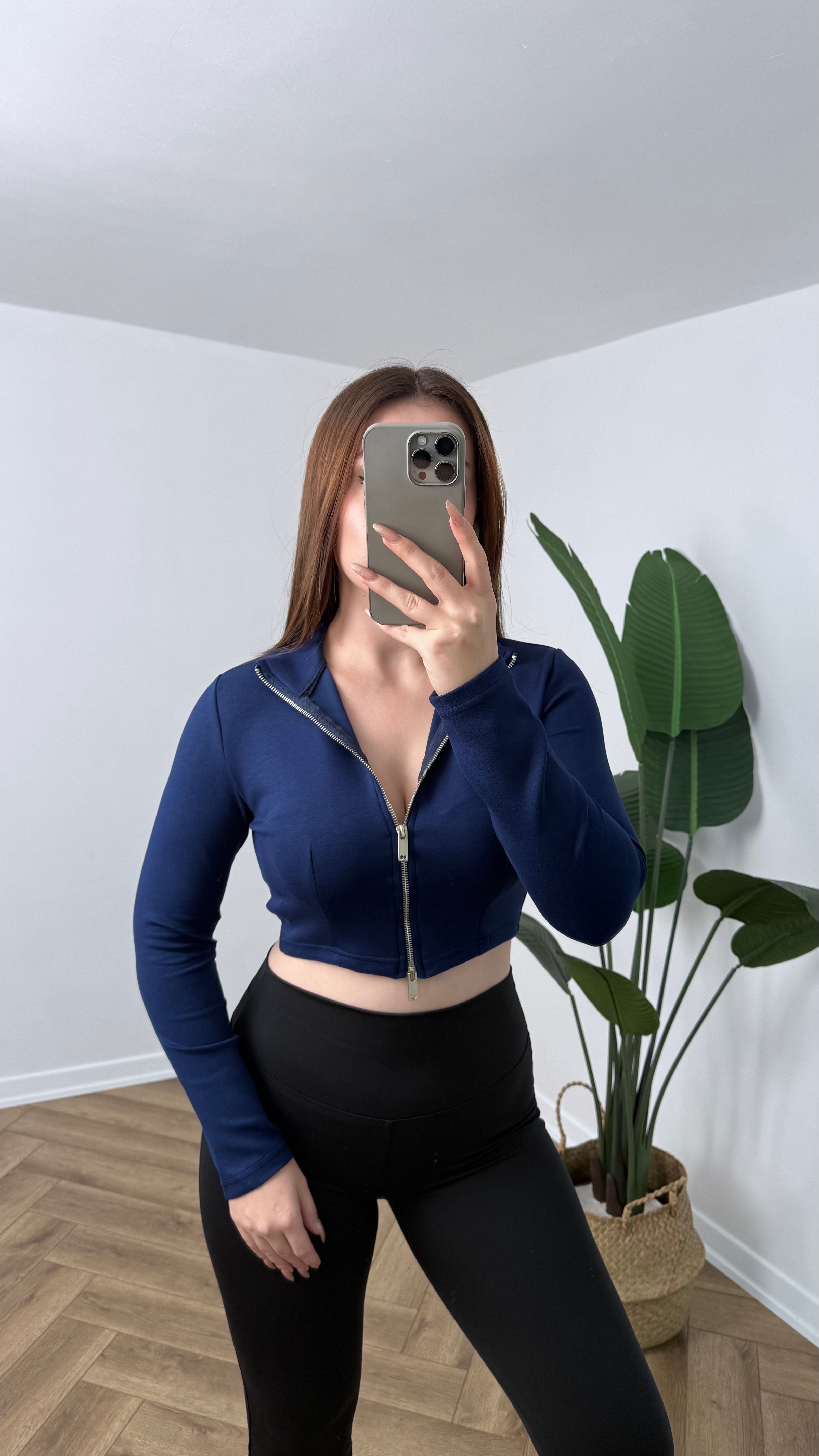 OYS Çift Fermuarlı Crop Modal Ceket - Lacivert