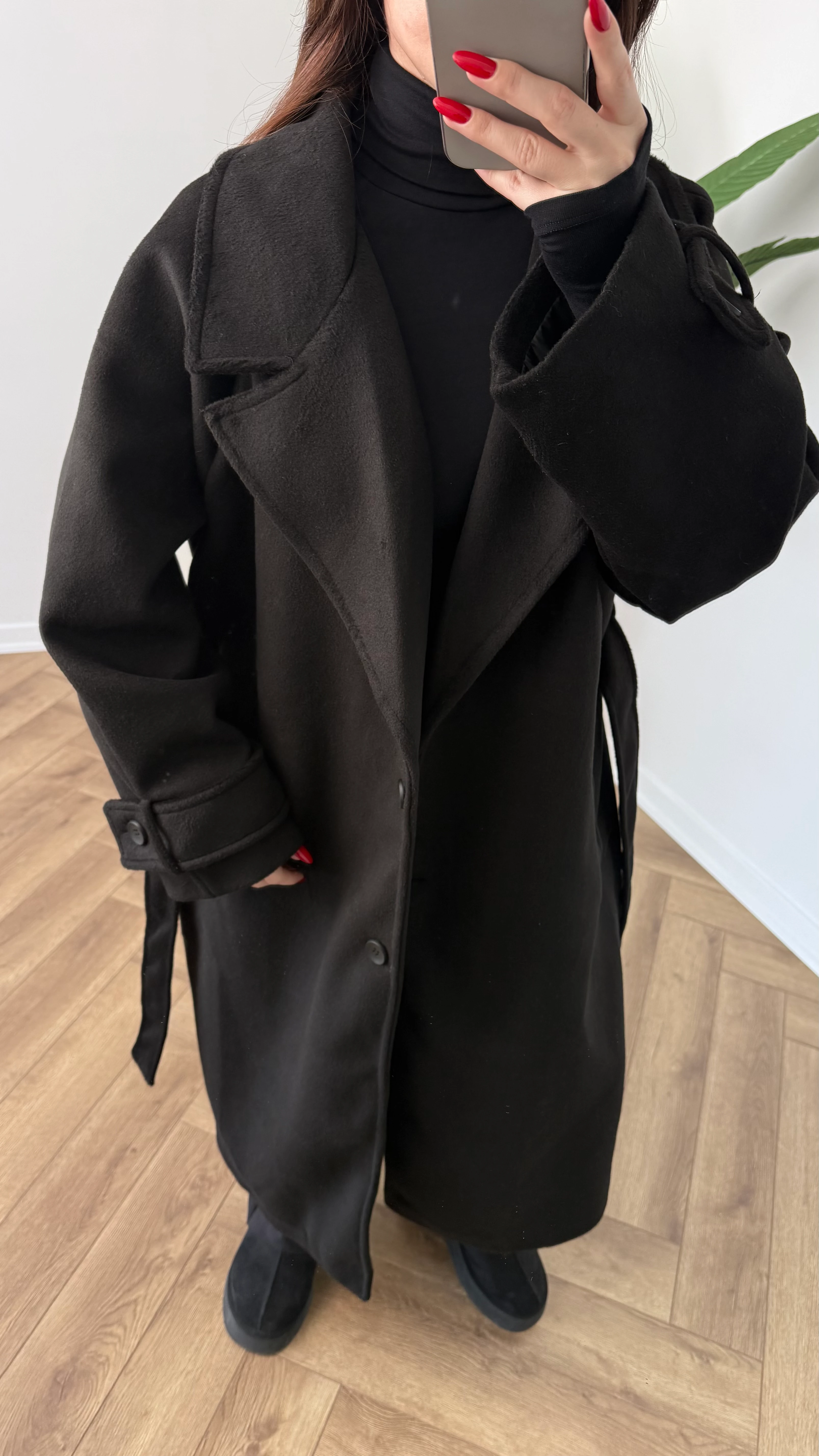 Yeni Sezon Premium Kaşe Uzun Düğme Detay Bağlamalı Kaban