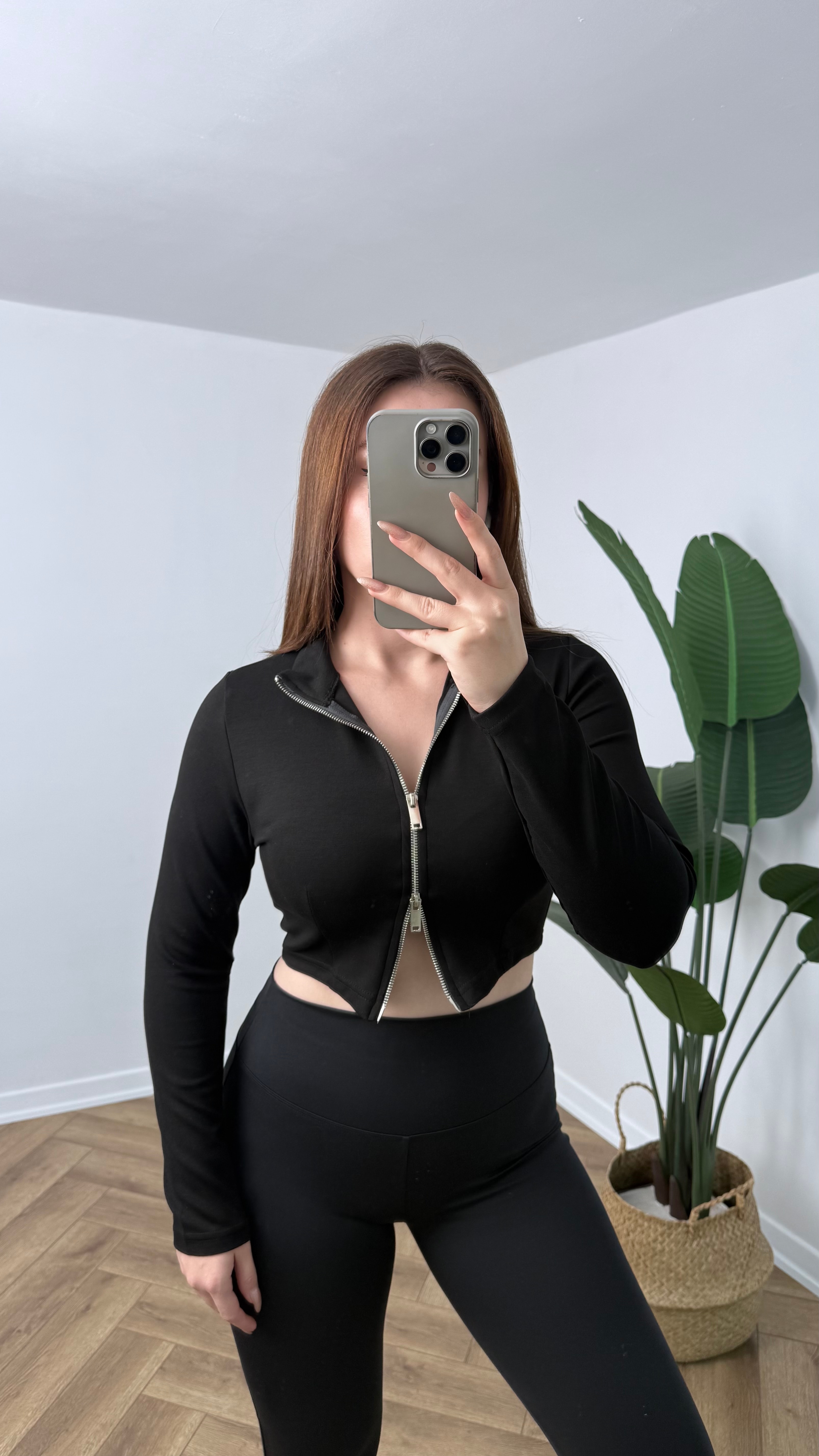 OYS Çift Fermuarlı Crop Modal Ceket - Siyah