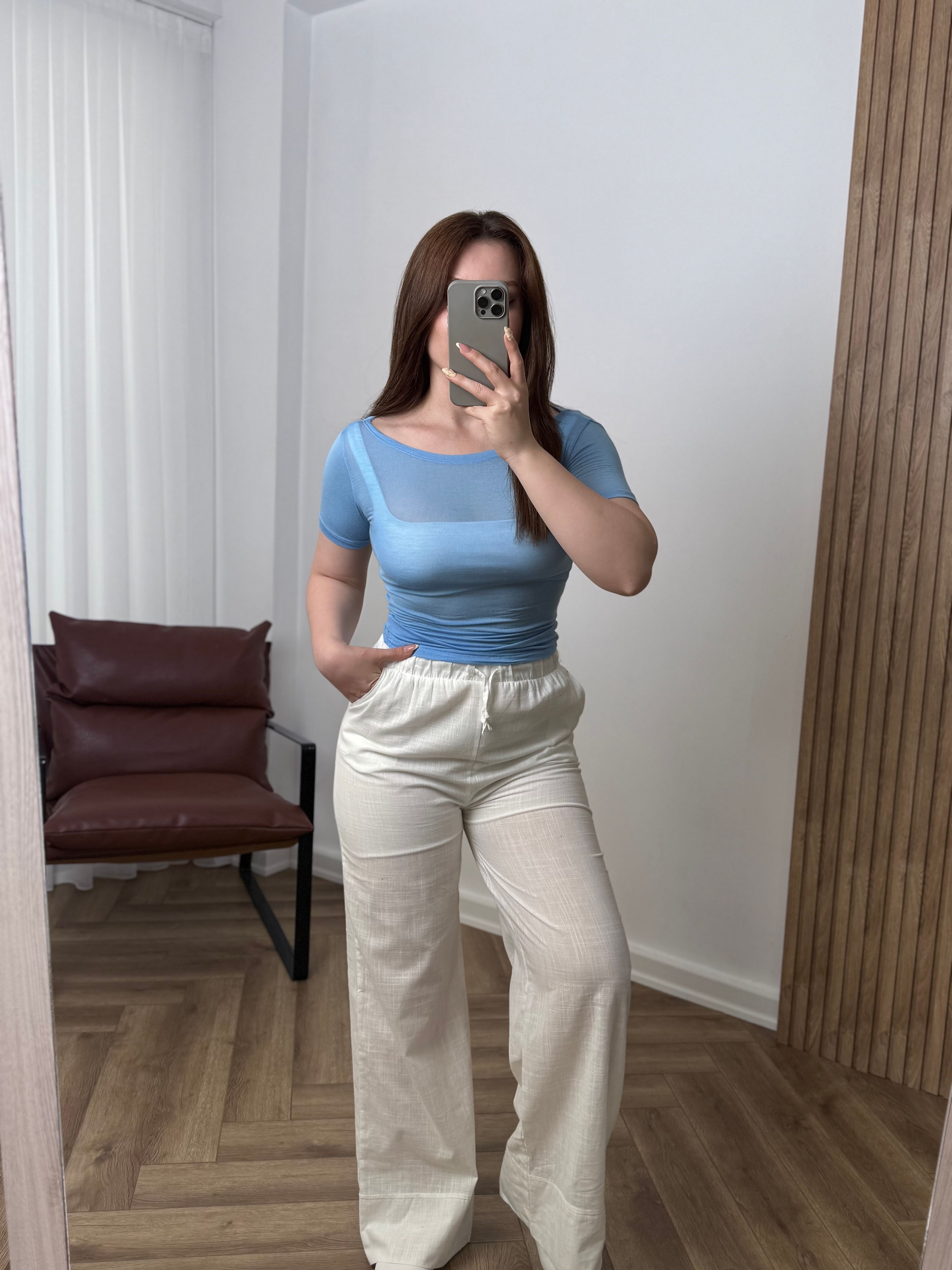 OYS Kısa Kollu Kayık Yaka Transparan Body